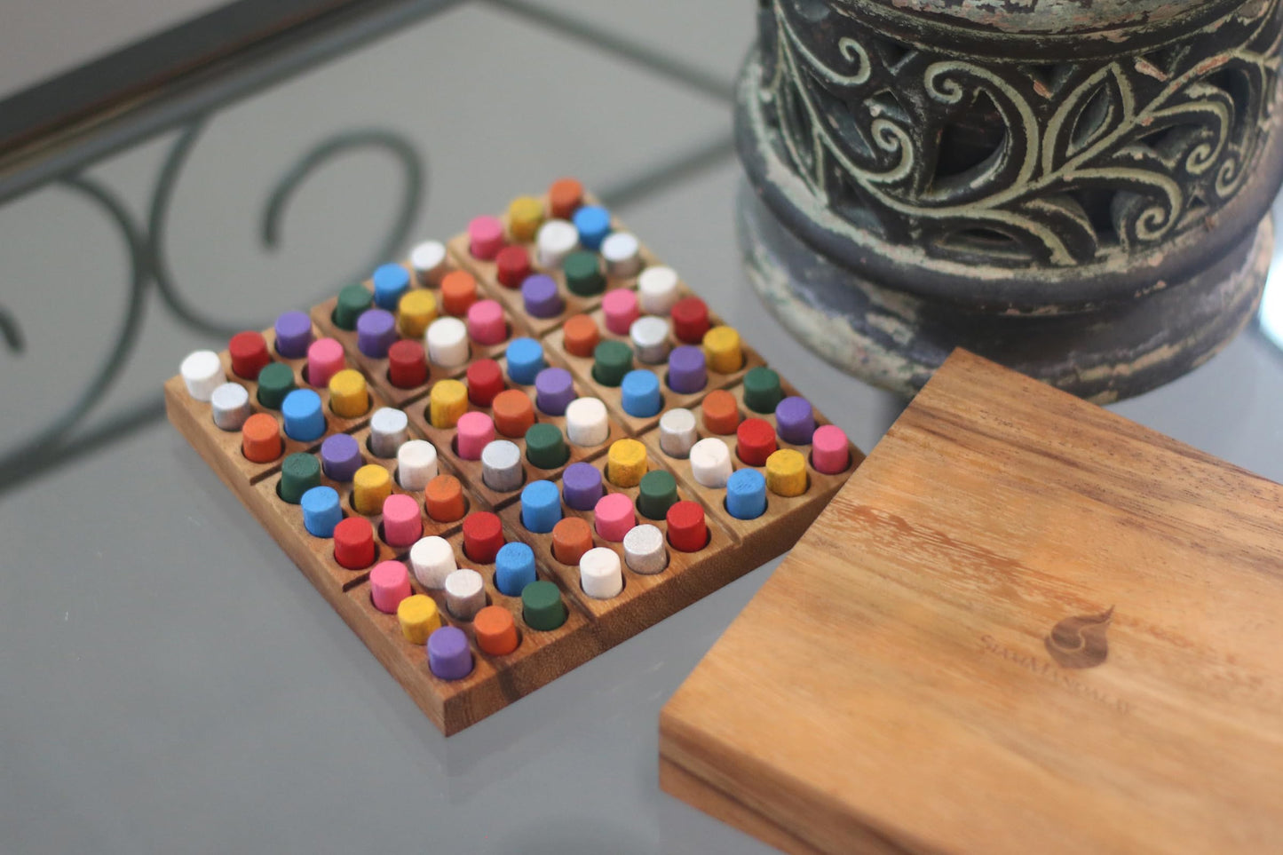 Wood Colored Sudoku Board (Travel Set): STEM Traditional Family Game Math Brain Teaser Toys Educational Rainbow Sudoku Game Set