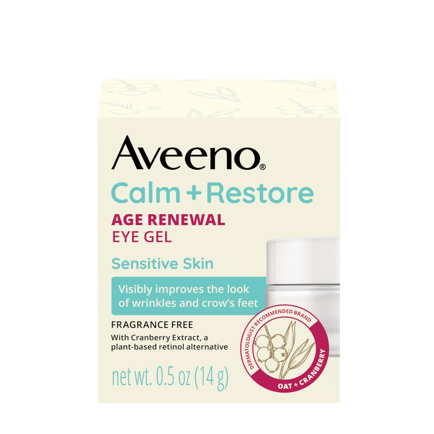 Aveeno Calm + Restore Age Renewal Eye Gel, Anti-Aging Under Eye Cream with Oat & Cranberry, Reduces Wrinkles & Crow's Feet, 0.5 oz