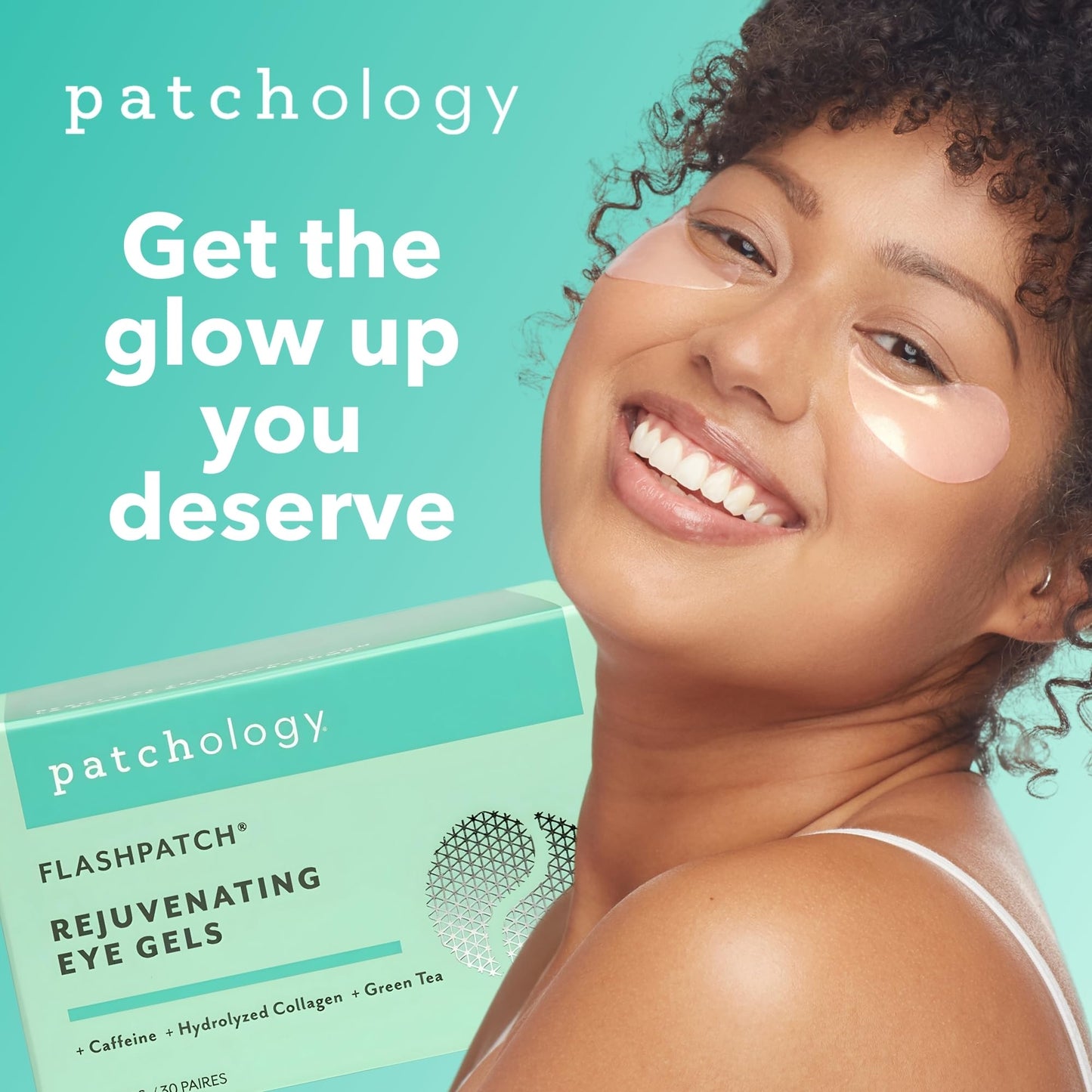 Patchology Rejuvenating Under Eye Gels - 30 Pairs Hydrating Eye Masks with Caffeine, Collagen & Centella - Reduce Puffiness, Wrinkles & Dark Circles