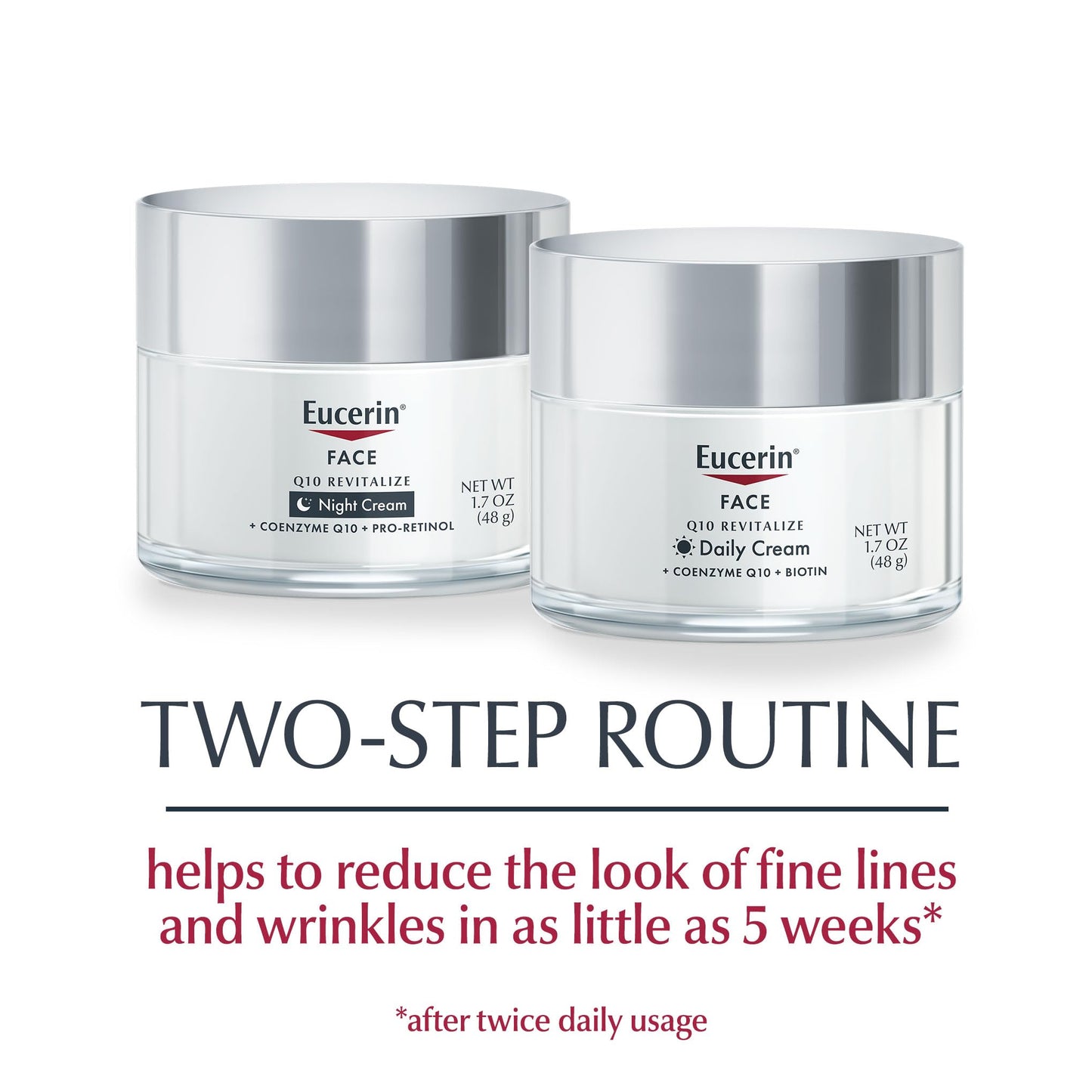 Eucerin Q10 Anti-Wrinkle Face Cream Set – Day Cream with Biotin & Night Cream with Pro-Retinol, Fragrance-Free Moisturizer Duo, 1.7 Oz Each