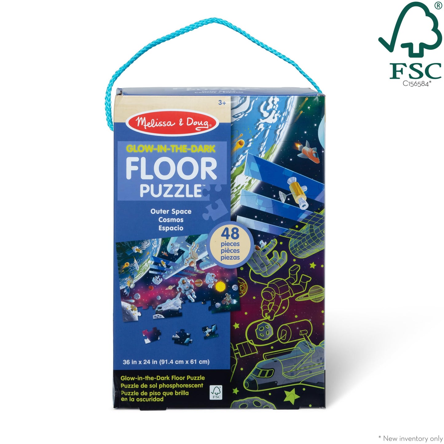 Melissa & Doug Outer Space Glow-in-The-Dark Cardboard Jigsaw Floor Puzzle – 48 Pieces, for Boys and Girls 3+ - FSC-Certified Materials