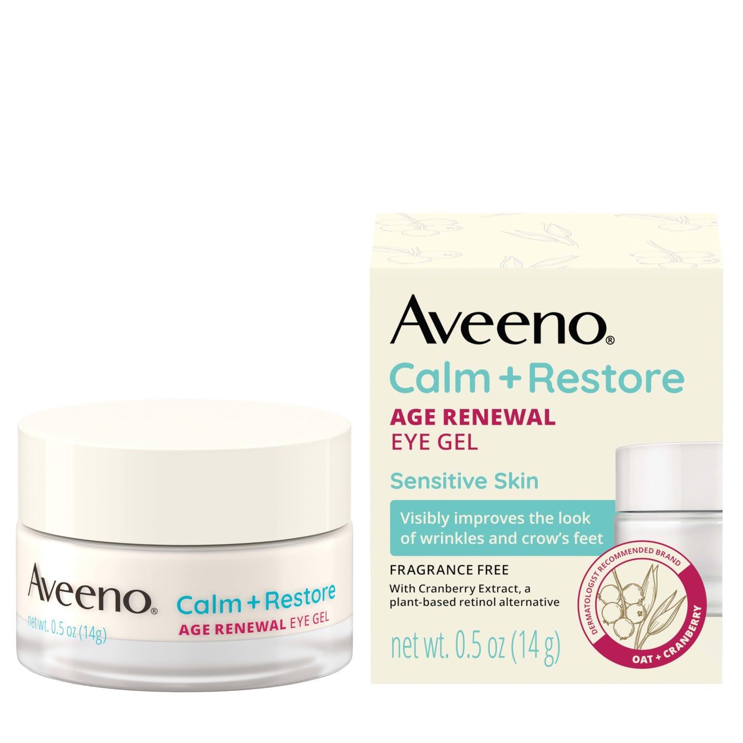 Aveeno Calm + Restore Age Renewal Eye Gel, Anti-Aging Under Eye Cream with Oat & Cranberry, Reduces Wrinkles & Crow's Feet, 0.5 oz
