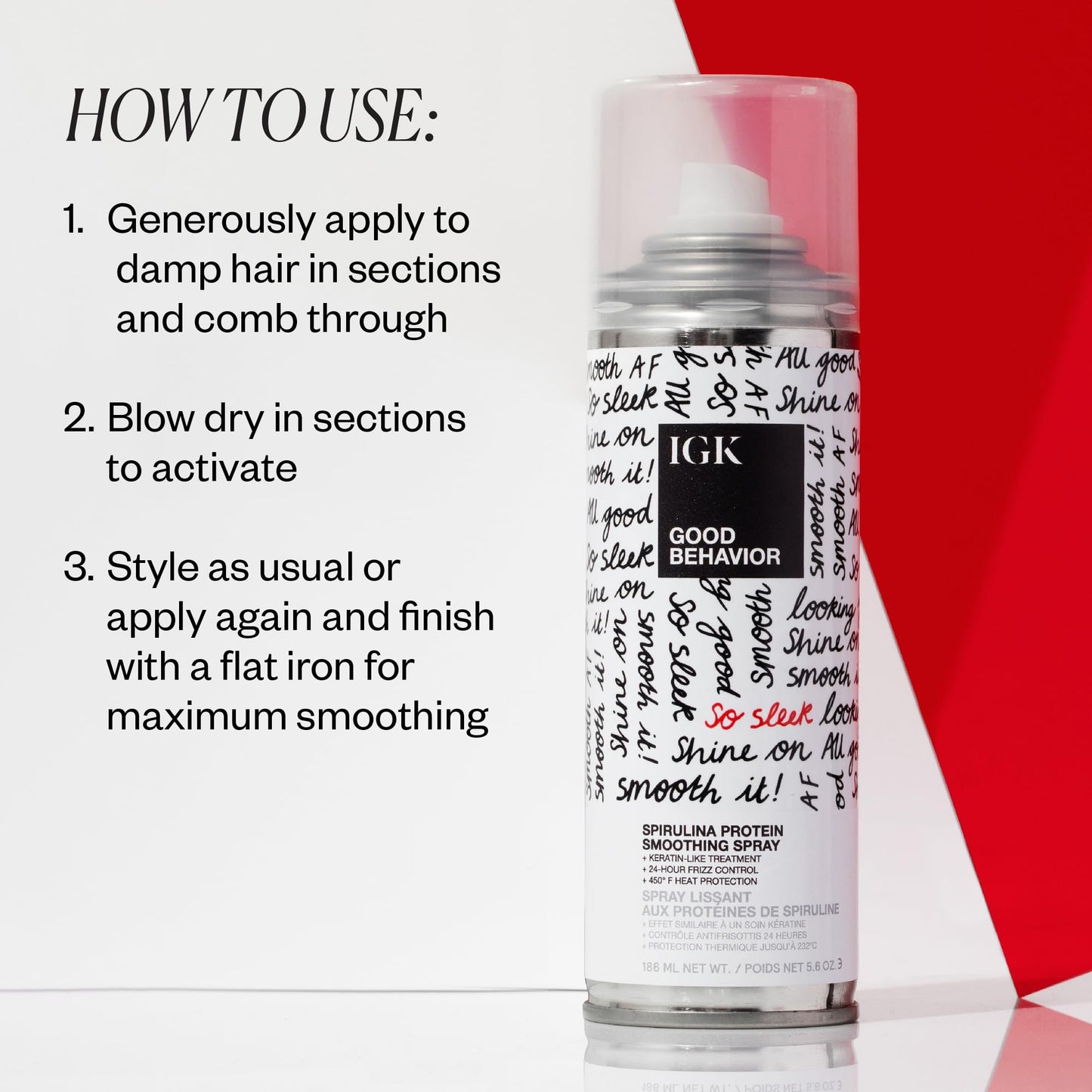 IGK GOOD BEHAVIOR Spirulina Protein Smoothing Spray | Frizz Control + Heat Protectant | Vegan + Cruelty Free | 5.6 Oz