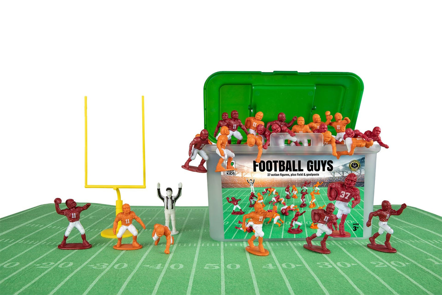 Kaskey Kids Football Guys Set – 30-Piece Maroon vs Orange Teams with Accessories & Travel Case, Sports Action Figures for Ages 3+