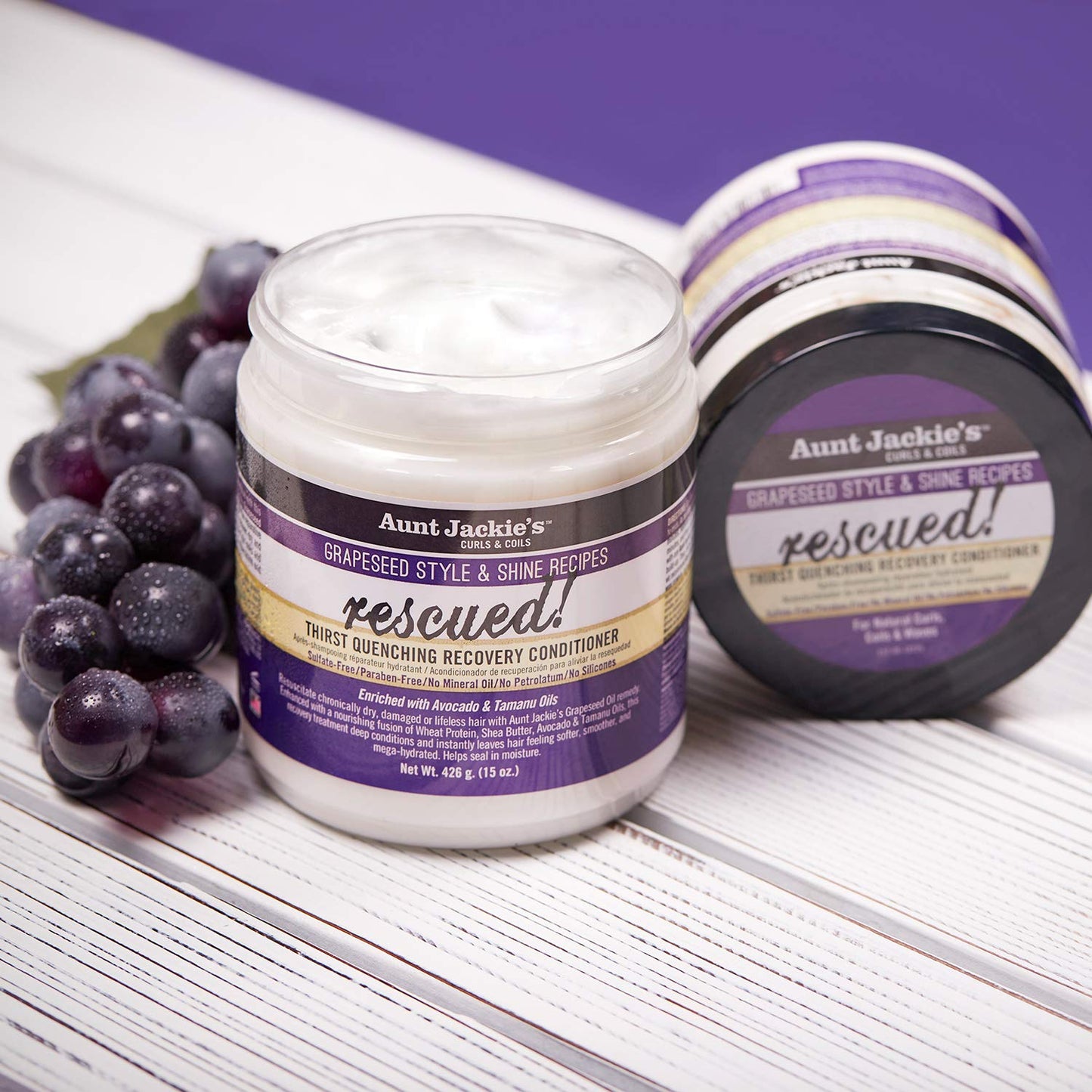 Aunt Jackie's Grapeseed Style and Shine Recipes Rescued Thirst Quenching Hair Recovery Conditioner Repair Treatment, Seals in Moisture, 15 oz