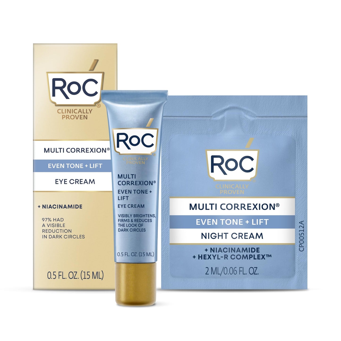 RoC Multi Correxion 5-in-1 Anti-Aging Eye Cream for Dark Circles, Puffiness & Under Eye Bags with Shea Butter + Night Cream, 0.5 oz