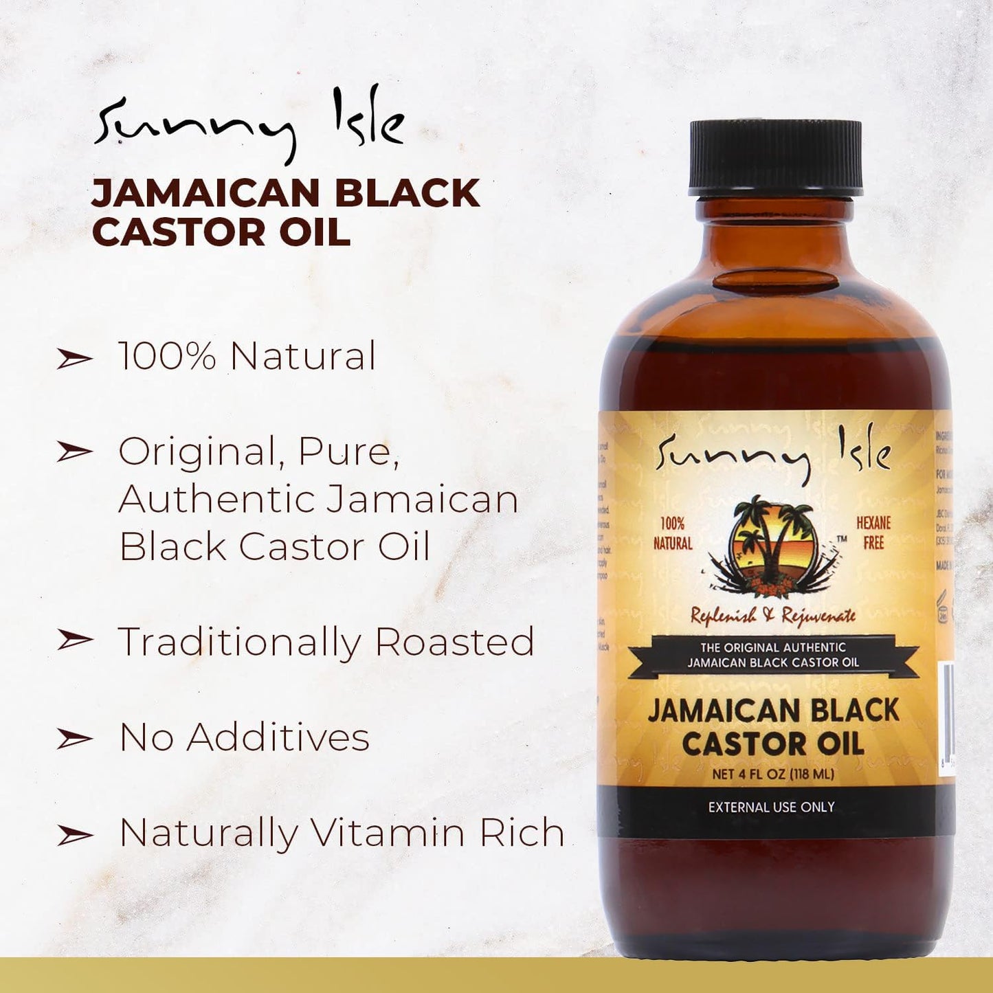 Sunny Isle Jamaican Black Castor Oil 4oz | 100% Natural for Hair, Scalp and Skin Care