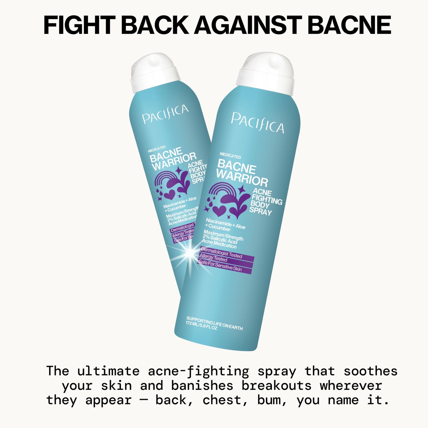 Pacifica Bacne Warrior Spray – 2% Salicylic Acid, Niacinamide & Aloe for Back, Chest & Body Acne – Dermatologist Tested, 6 Fl Oz