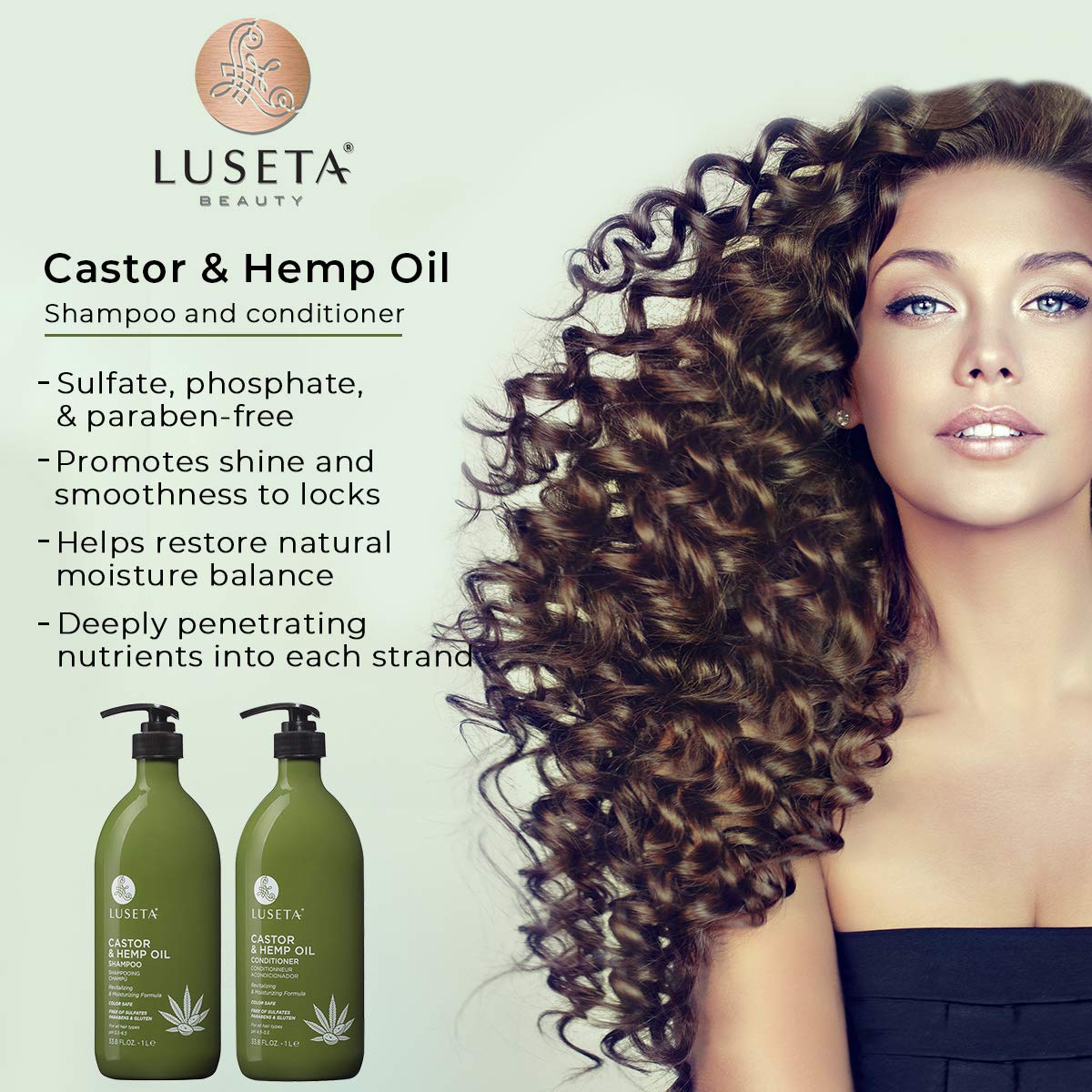 Luseta Castor & Hemp Oil Shampoo for Hair Growth, Hair Loss/Repair, Thickens & Enriches Thinning 33.8oz
