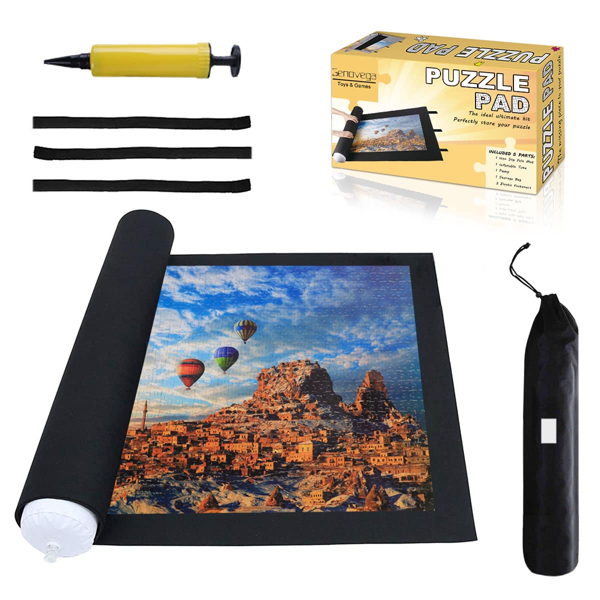 Jigsaw Puzzle Mat Roll-Up – Saver Board for 500-2000 Piece Puzzles, Storage & Transport, Premium Felt Mat with Inflatable Tube & Organizer