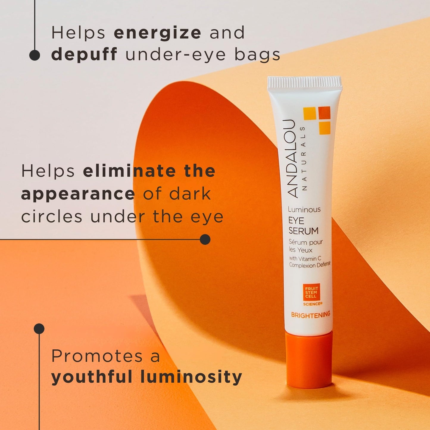 Andalou Naturals Luminous Eye Serum, Brightening Eye Cream with Vitamin C, Caffeine & Goji, Reduces Dark Circles & Puffiness, 0.6 oz