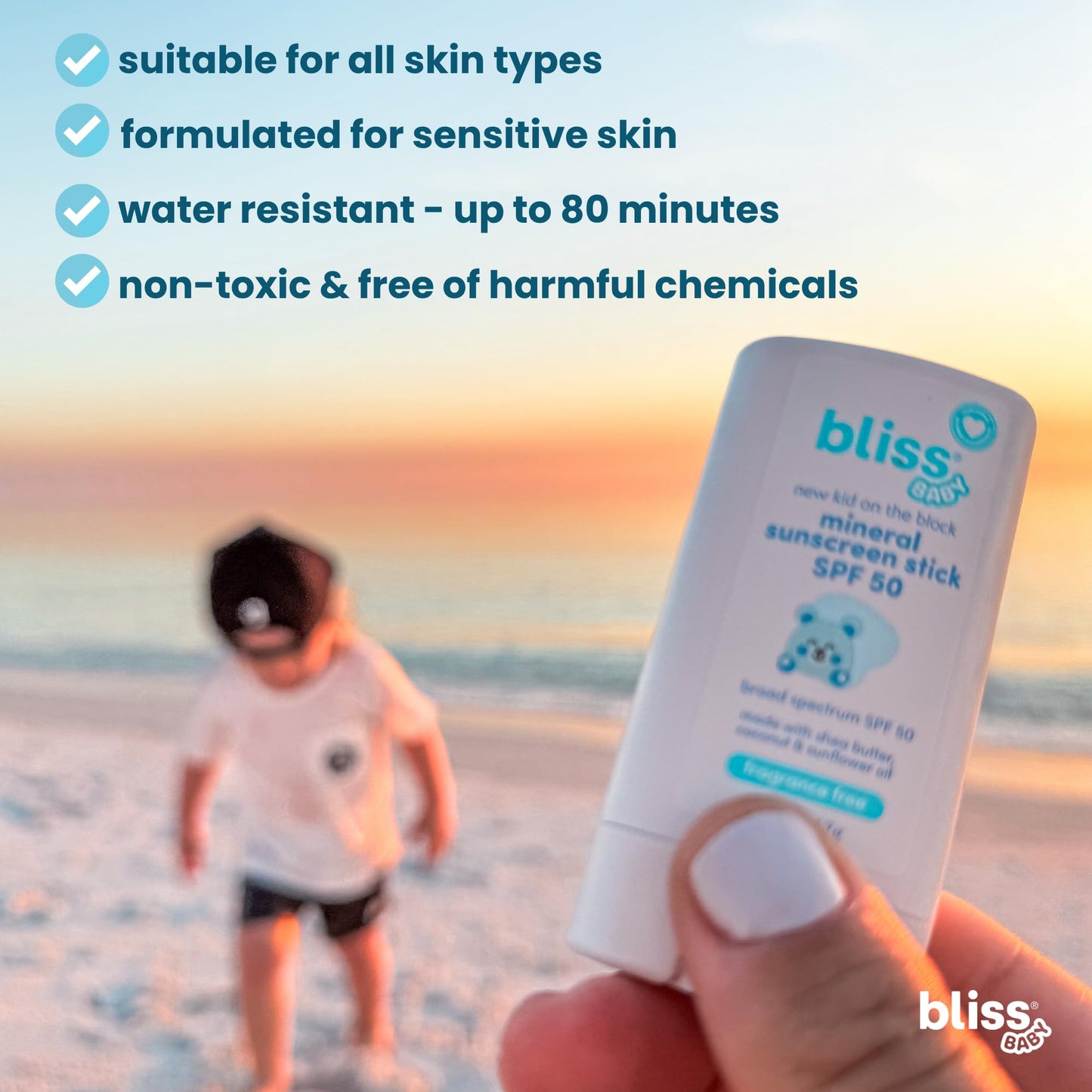 Bliss Baby Mineral Sunscreen Stick SPF 50 – Unscented, Hypoallergenic, Vegan, Water-Resistant, Natural Zinc Oxide for Sensitive Skin