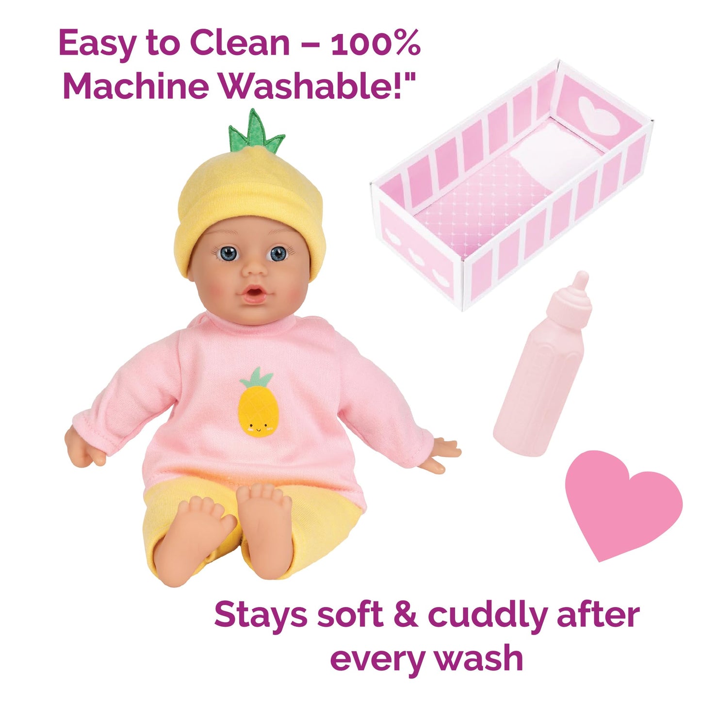 Adora Sweet Baby 11" Soft Cuddly Doll – Realistic Features, Gentle Scent, Machine Washable, Lightweight & Easy to Hold (Pineapple)