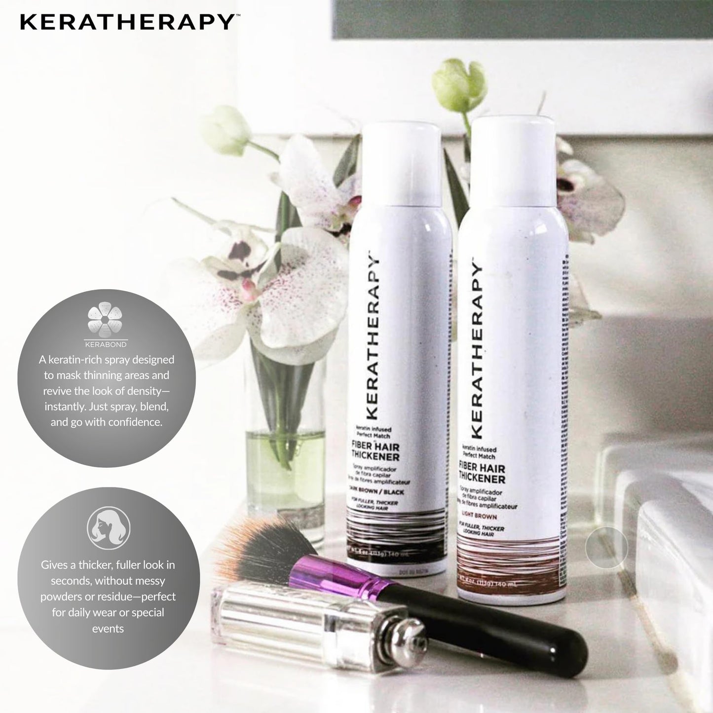 Keratherapy Keratin Infused Perfect Match Fiber Hair Thickener Spray, Light Brown, 4 fl oz – Volumizing, Concealing & Thickening Spray for Thinning Hair