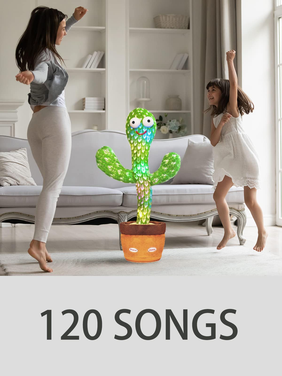 Keculf Talking Cactus Toy with LED, 120 Songs, Dancing & Mimicking Baby Toy, Singing Musical Tummy Time Gift for Boys & Girls