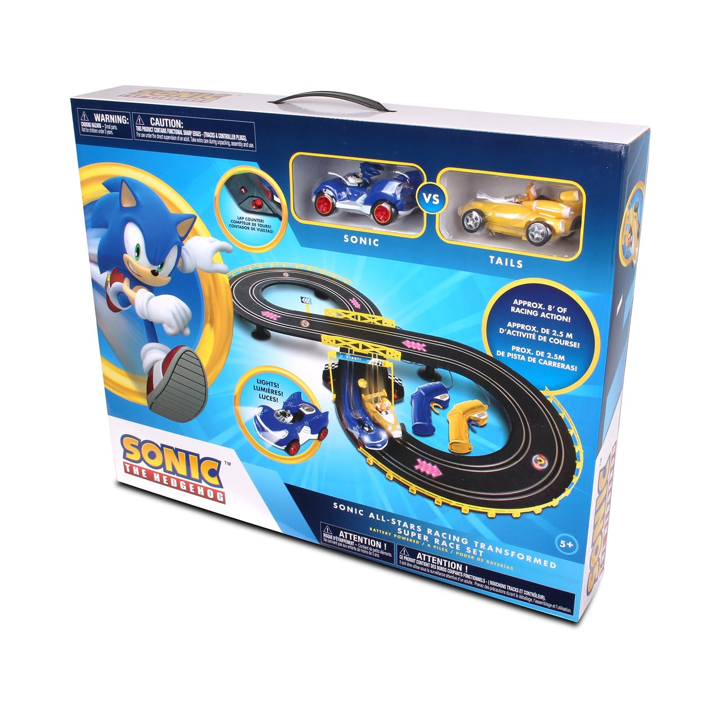 NKOK Sonic & Tails RC Slot Car Set Race Set Vehicle, Black, Cars Rase on Figure-8 Track, Features a Lap Counter, Perfect Item for Kids, Ages 5 and up