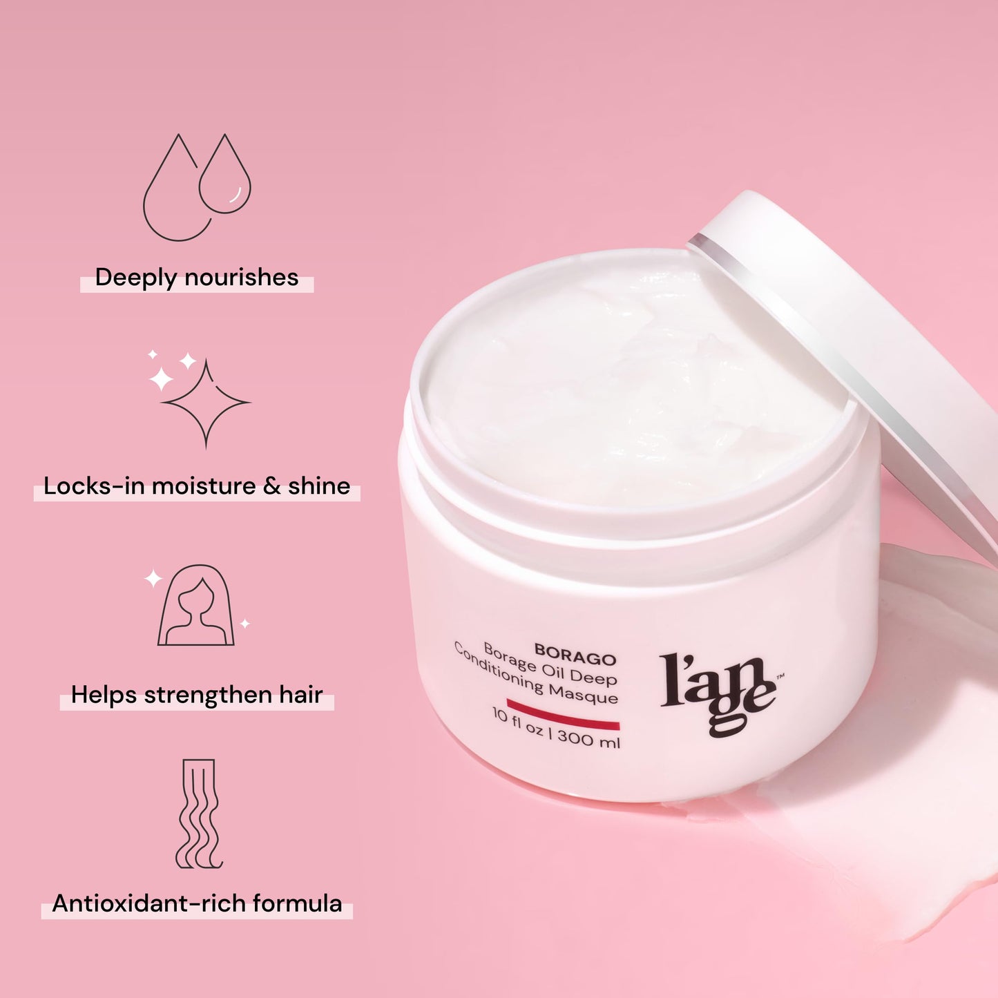 L'ANGE HAIR Borago Deep Conditioning Masque with Borage Oil - Nourishes, Strengthens & Hydrates Dry Hair, Fights Frizz, Sulfate-Free, 10 Oz