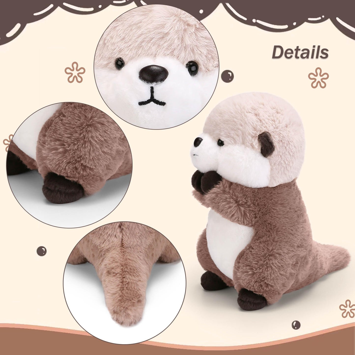 Riuhot Cute Otter Plush Soft Plushie Toy Stuffed Animal Birthday Gift for Kids Children Girls Boys 9.8 Inch Sea Otter Stuffed Animals