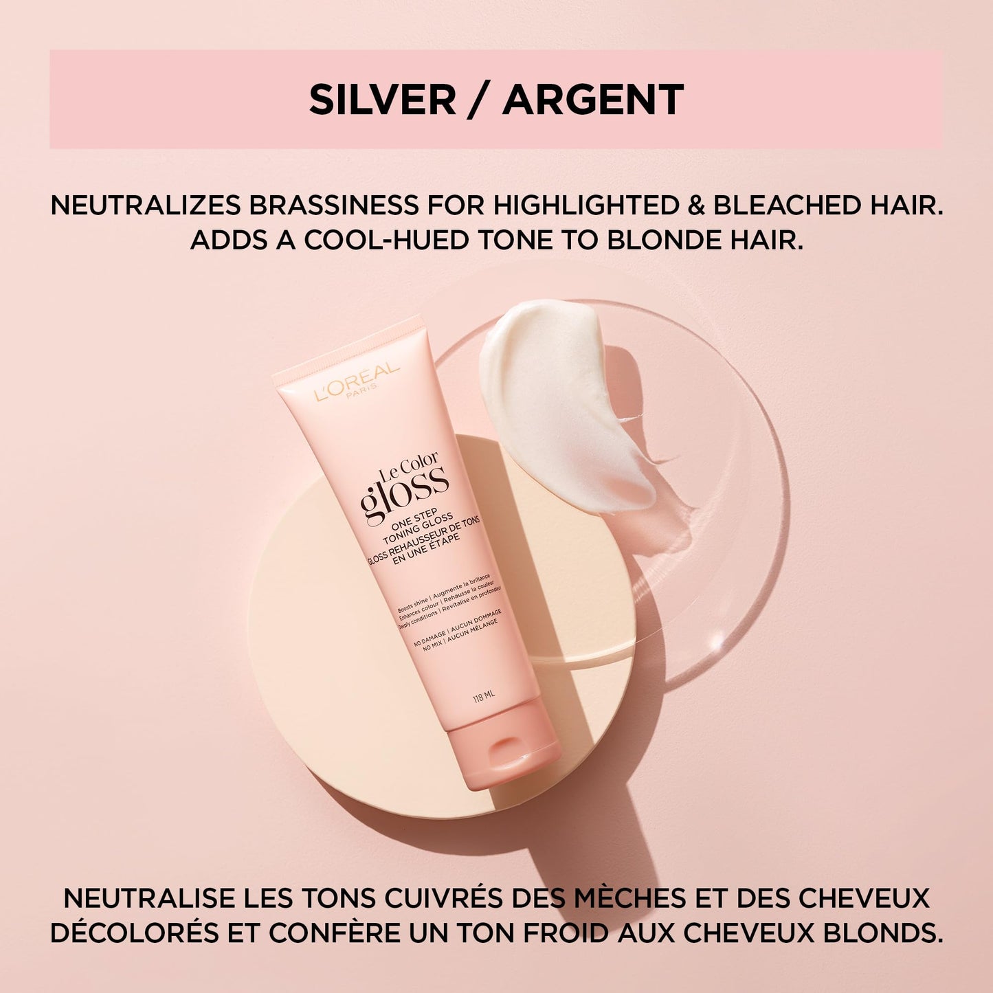 L'Oreal Paris Le Color Gloss One Step In-Shower Toning Hair Gloss, Neutralizes Brass, Conditions & Boosts Shine, Silver, 4 Ounce