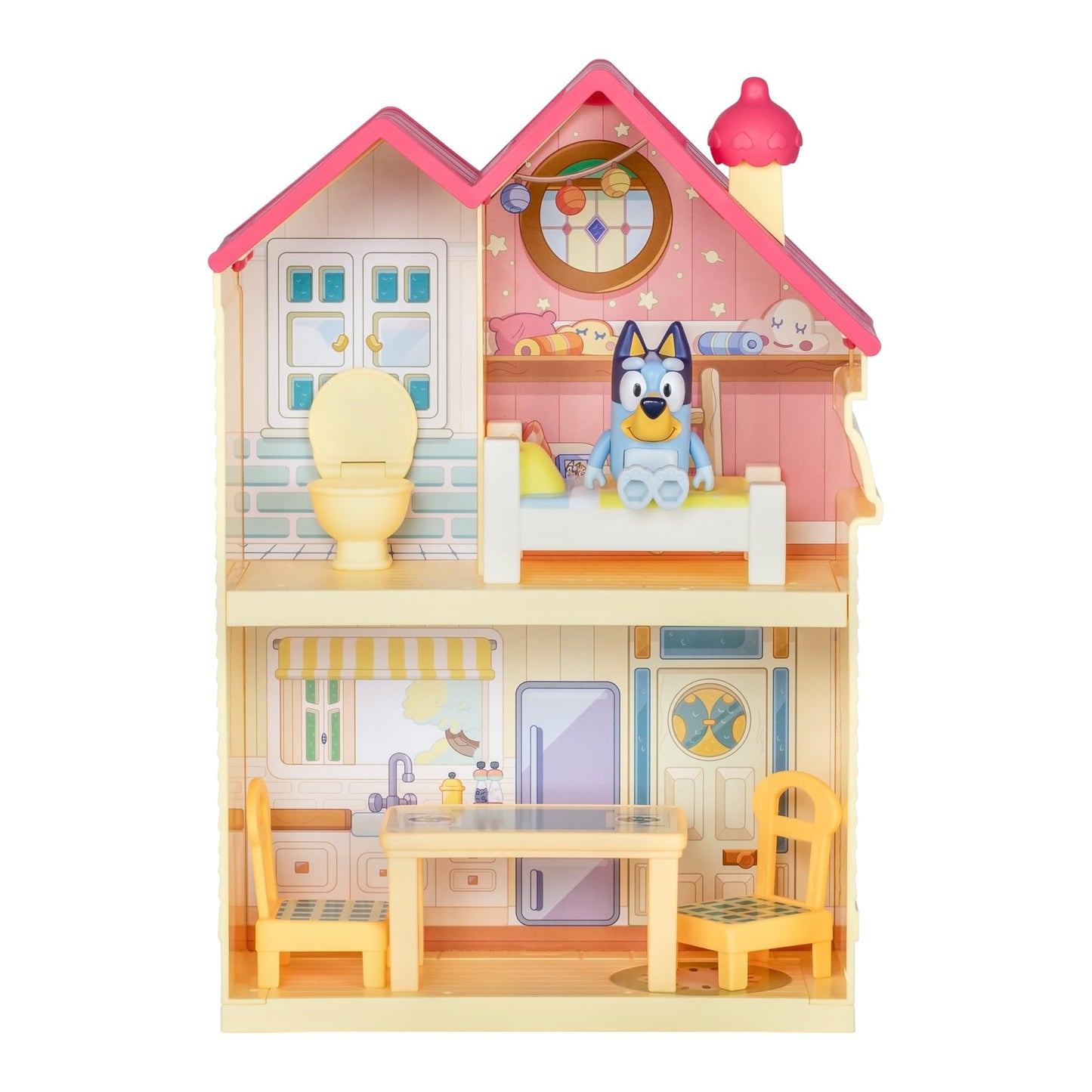 Bluey Mini Home Playset with Carry Handle – Compact House, 3 Rooms (Kitchen, Bedroom, Bathroom) + Figure & 5 Play Pieces