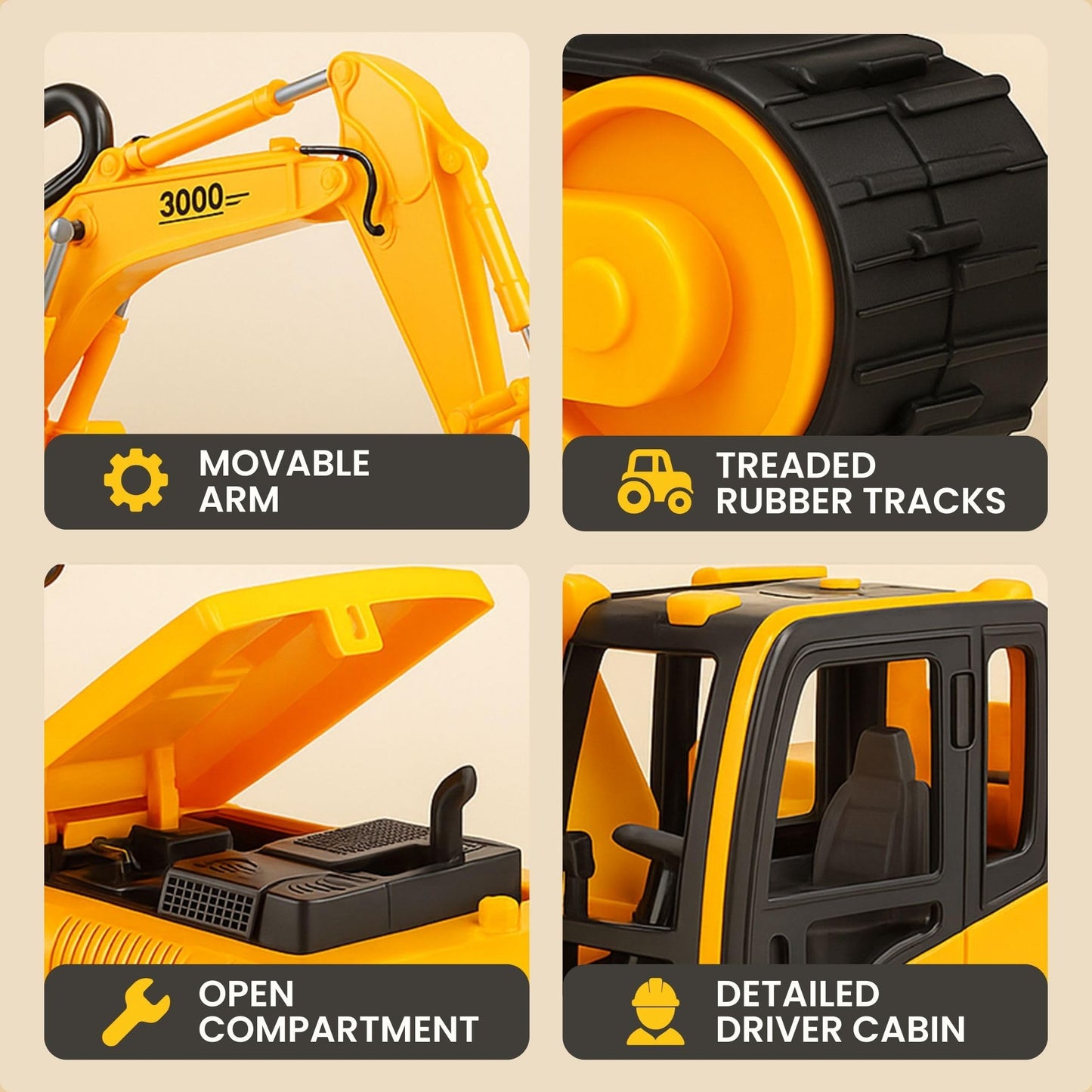 Liberty Imports 15" Oversized Construction Truck Toys for Kids – 1:22 Scale Friction Powered Vehicles with Realistic Moving Parts (Excavator)