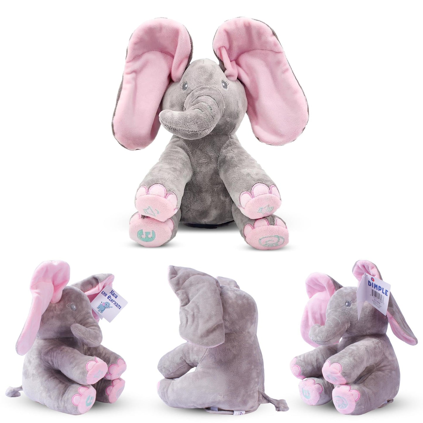 Dimple Kaia Peek A Boo Elephant Toy – Interactive Singing Plush with Flappy Ears, Musical Stuffed Animal for Babies & Toddlers