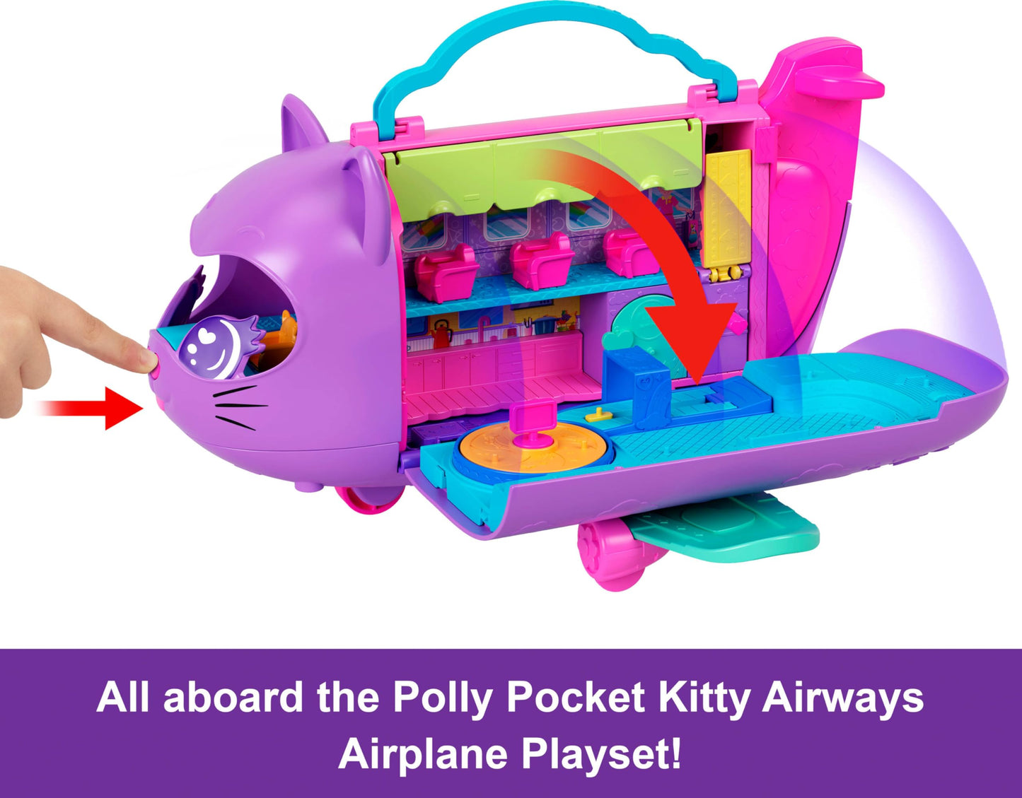 Polly Pocket Dolls and Playset, Kitty Airways Airplane, Travel Toy with 2 Micro Dolls and Pet, Spinning Stage and Accessories (Amazon Exclusive)