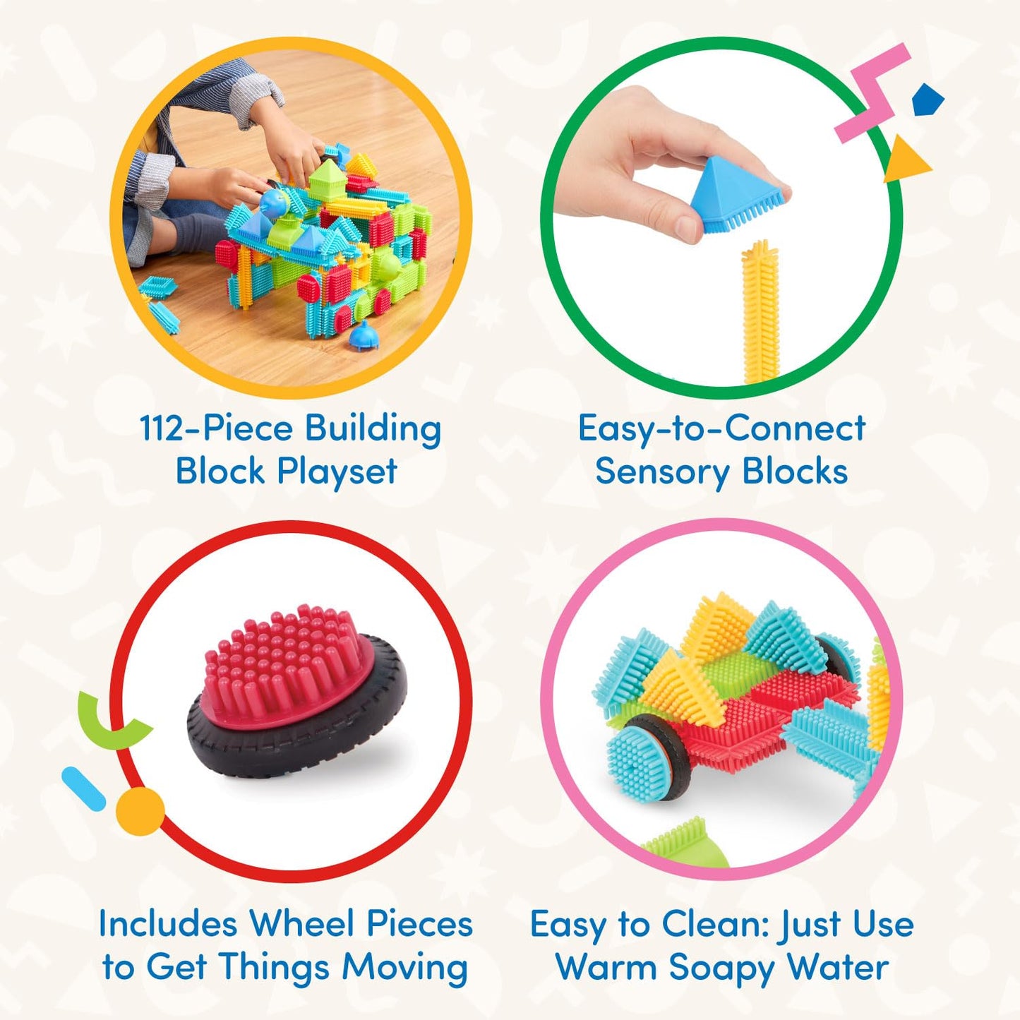 Battat Bristle Blocks 112-Piece Building Set – STEM Interlocking Construction Toys for Toddlers & Kids 2+ – Creative Developmental Playset