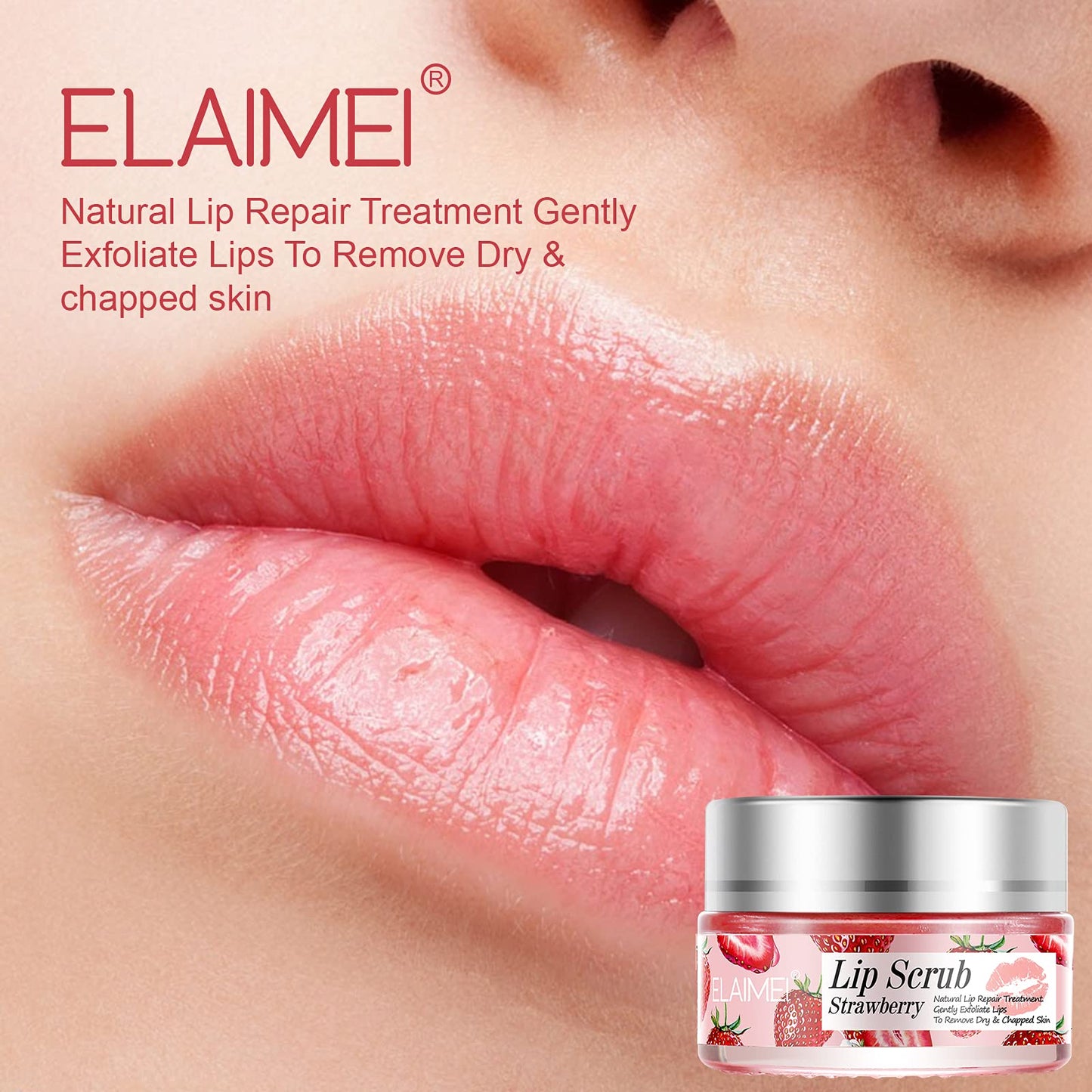 Strawberry Lip Scrub & Moisturizing Balm – Exfoliating Sugar Lip Mask, Collagen Treatment, Repairs & Hydrates Dry Lips Overnight