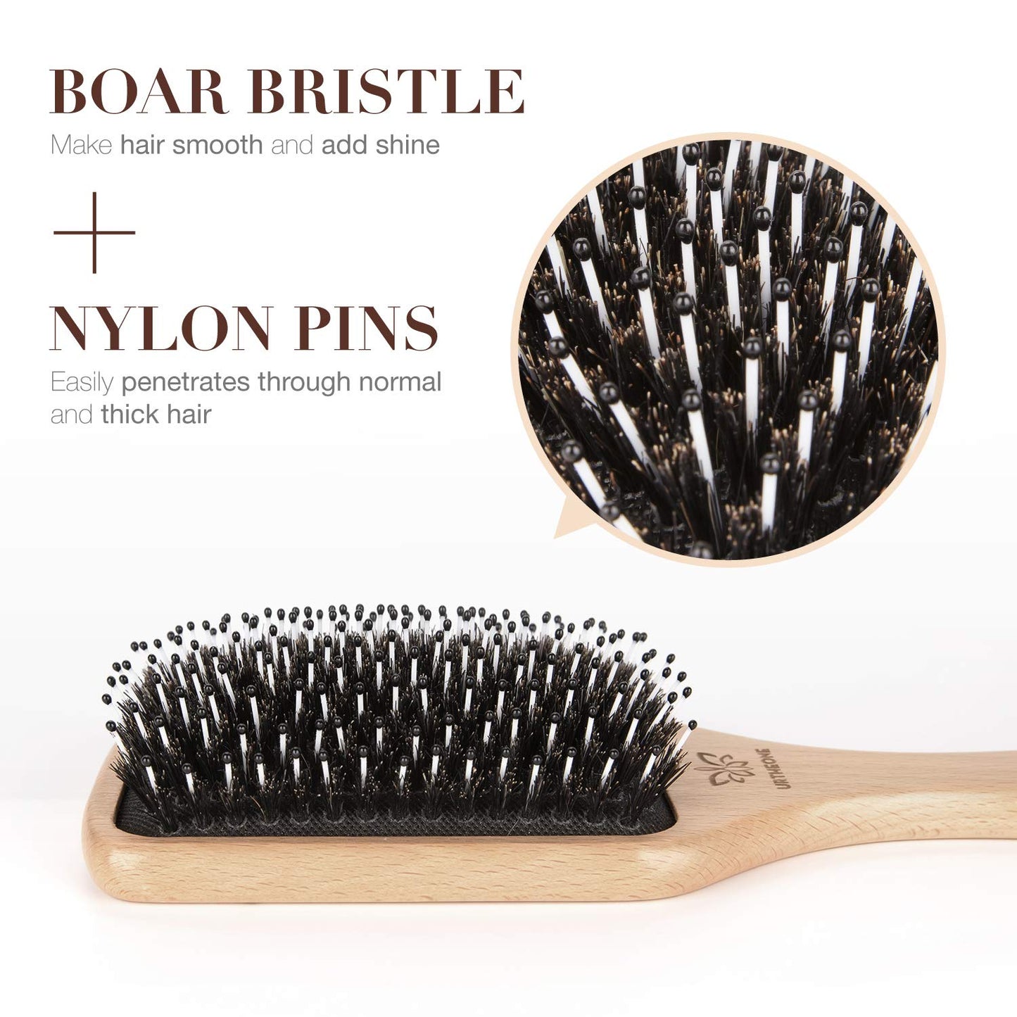 Boar Bristle Hair Brush for All Hair Types – Paddle Brush for Thick, Curly, Thin, Long, or Short Hair – Adds Shine & Smoothness – For Men, Women & Kids