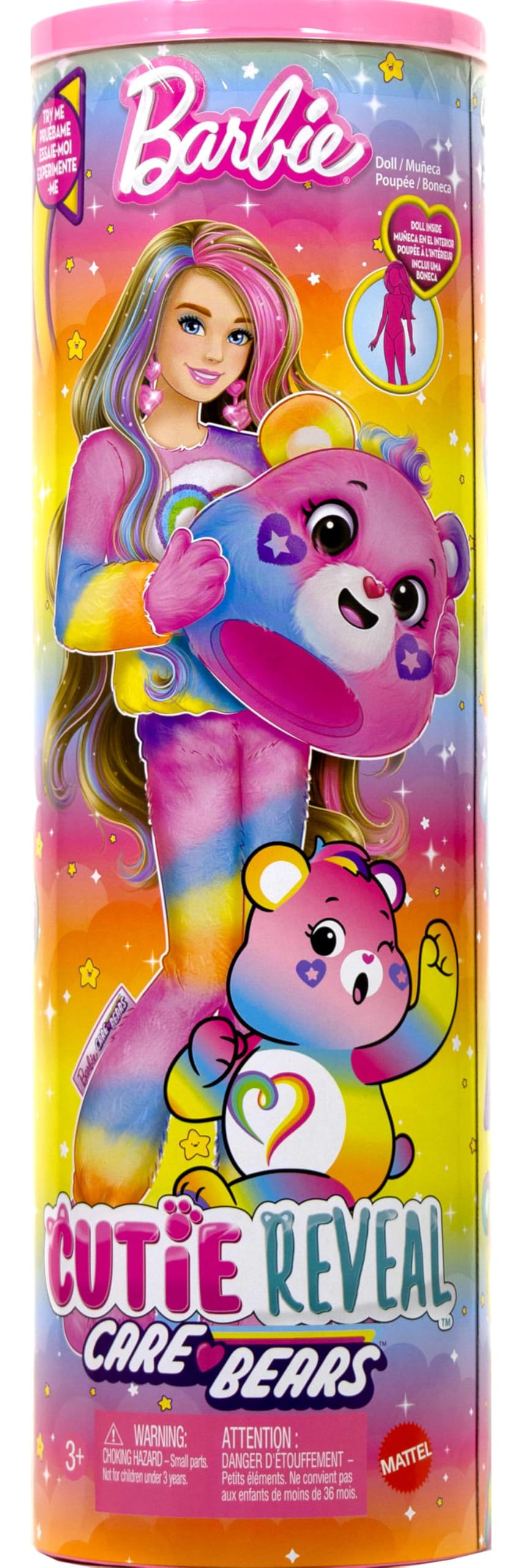 Barbie Cutie Reveal Care Bears Doll & Accessories, Series 2 Togetherness Bear with 10 Surprises Including Color Change & Mini Bear