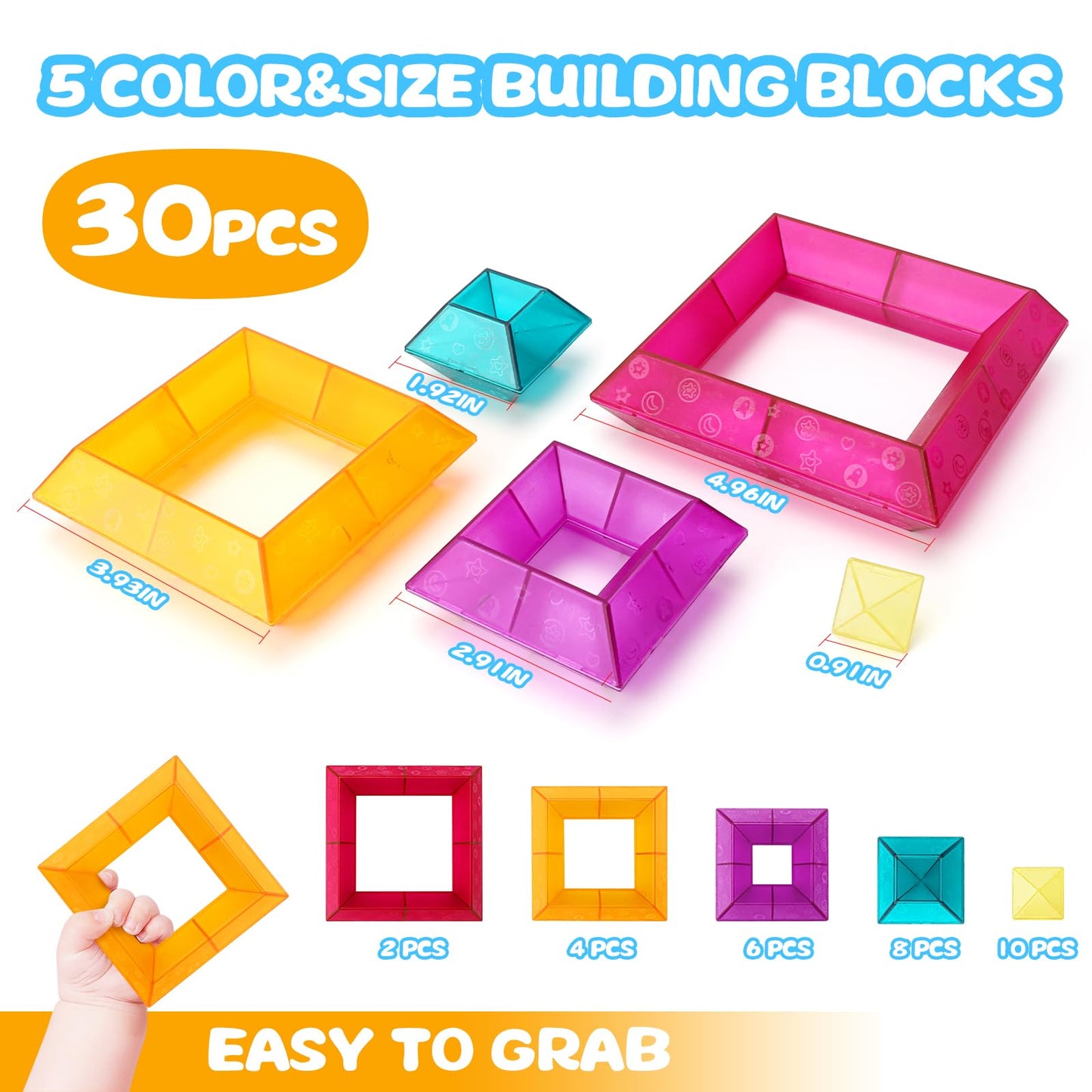 30-Pc Building Block Set for Kids Ages 3-6 – STEM Stacking Toys, Educational Preschool Learning, Light Table Fun for Toddlers