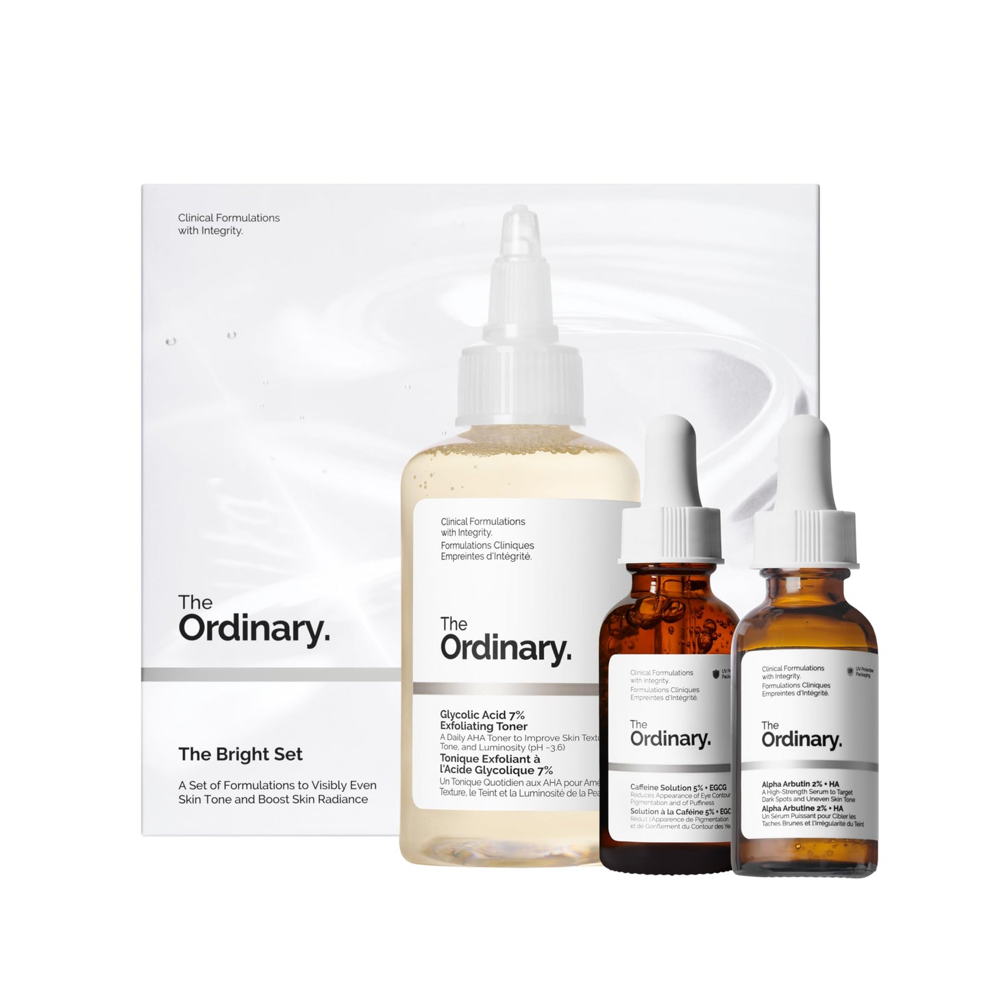 The Ordinary The Bright Set – 3-Step Skin Care Regimen for Radiant, Even Tone | Glycolic Acid, Alpha Arbutin & Caffeine Solution