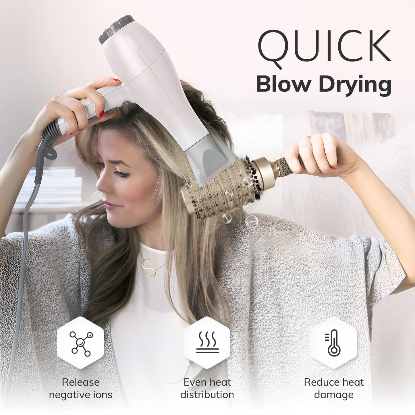 Sndyi 2.9" Nano Ceramic & Ionic Round Hair Brush with Boar Bristles – Professional Blow Dry, Curl, Straighten & Style, 1.7" Barrel