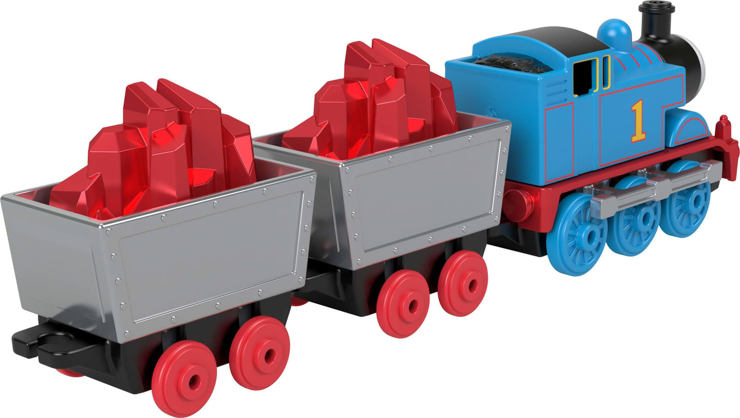 Thomas & Friends by Fisher-Price Collectible Toy Train, Small Die-Cast Mattel 80th Engine with Premium Deco & 2 Stock Cars with Red Crystal Cargo