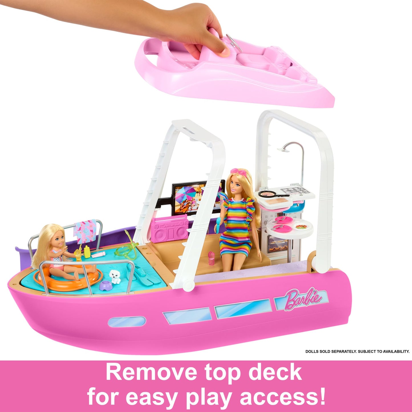 Barbie Dream Boat Playset with 20+ Ocean-Themed Accessories Sized to Fashion Dolls Including Pool, Slide & Dolphin