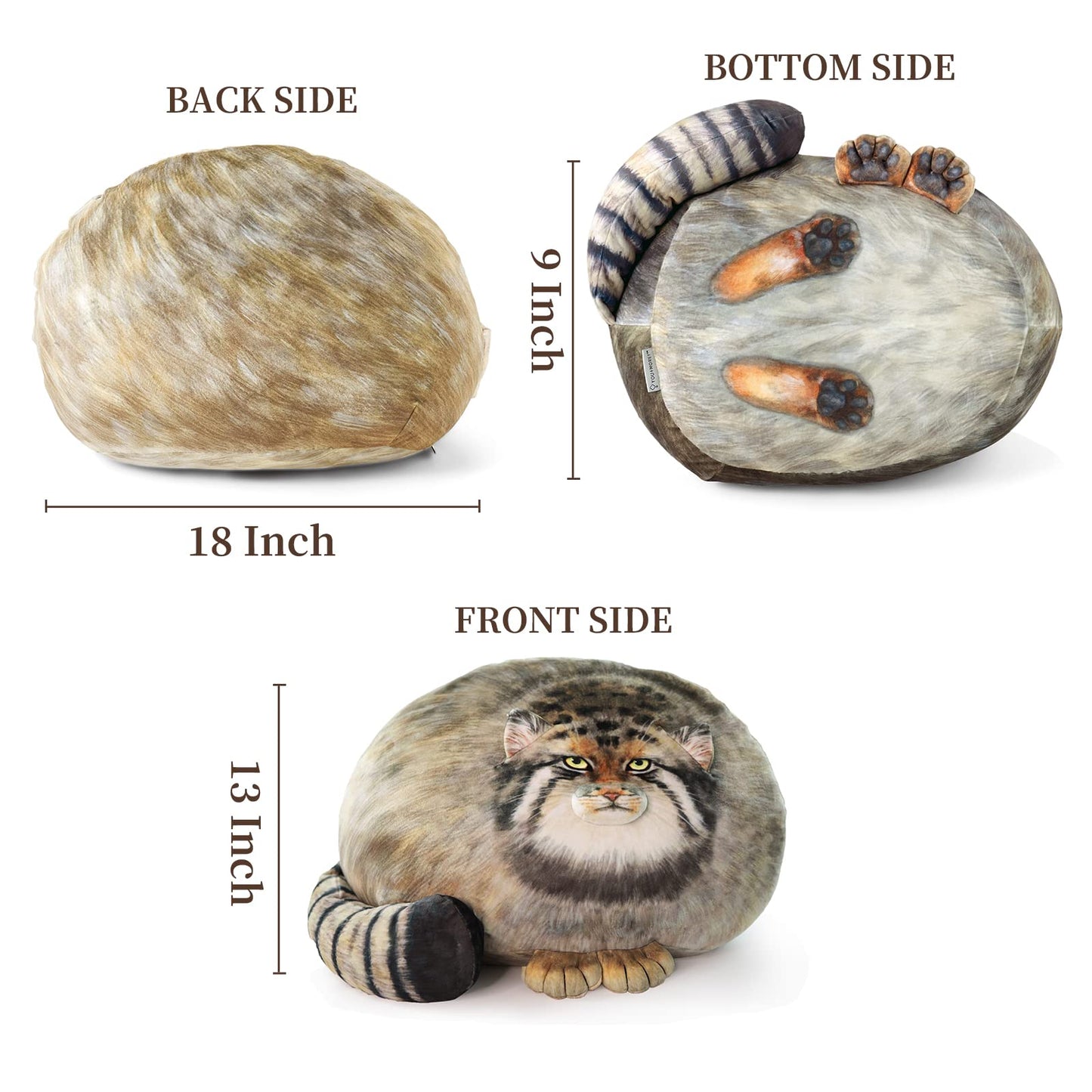 Pallas Cat Stuffed Animal Plush, Cute Steppe Kitten Plush Pillow Doll, Soft Plush Toy Gift for Kids & Adults, 18 Inch Body Pillow