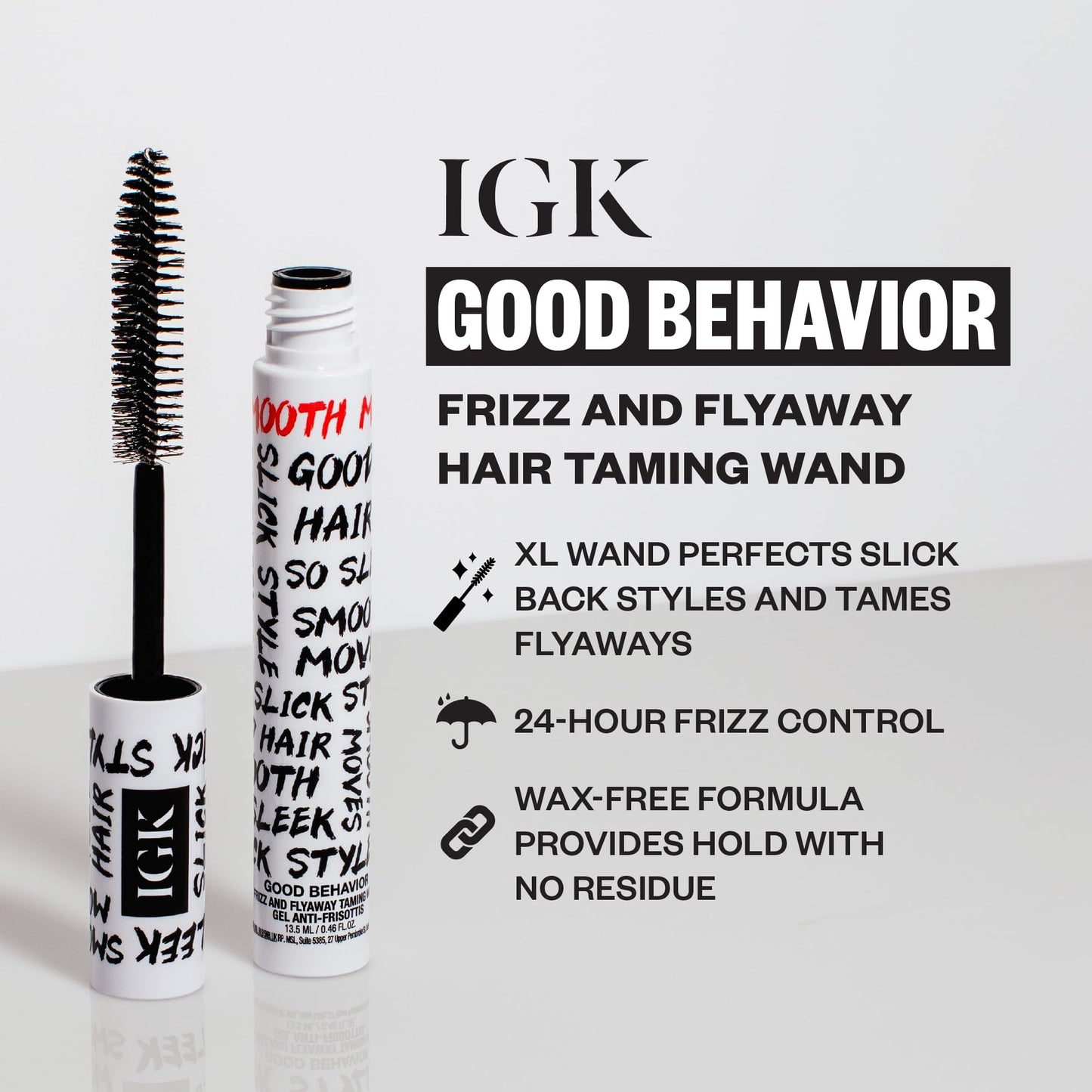 IGK Good Behavior Frizz & Flyaway Hair Taming Wand – Lightweight Gel Control Stick for Smooth, Sleek Hair, Anti-Frizz Styling, 0.24 oz