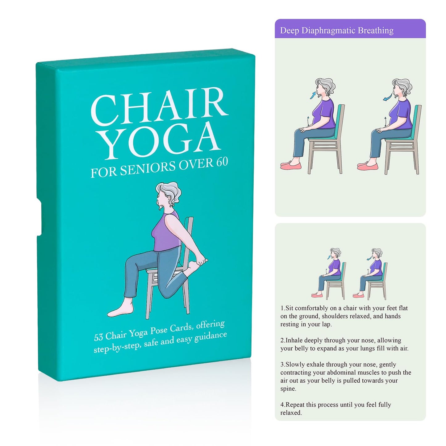 Oversized Chair Yoga Cards for Seniors – 53 Step-by-Step Poses, Large Print Exercise Cards for Elderly, Ideal Get Well Gift for Grandma & Grandpa