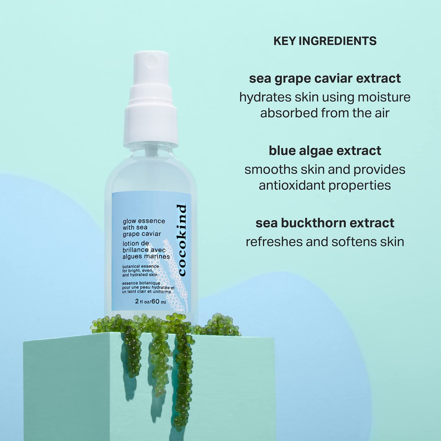 Cocokind Glow Essence with Sea Grape Caviar, Hydrating Primer and Facial Mist, Facial Moisturizer with Sea Buckthorn, Linoleic Acid, and Vitamin E