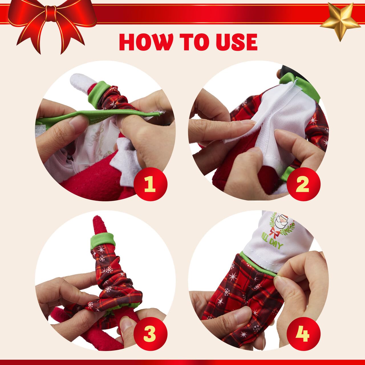 JOYIN 4-Pc Christmas Elf Doll Clothes Set – Ugly Sweaters for Santa, Snowman & Dolls, Red & Green Holiday Pajamas Decor