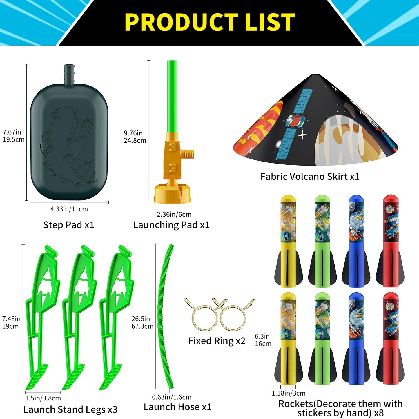 Otoseth Kids Rocket Launcher Toy – Launch Foam Rockets Up to 100 Ft, 8 Multi-Color Rockets, Adjustable Stand, Outdoor Birthday Gift 3+