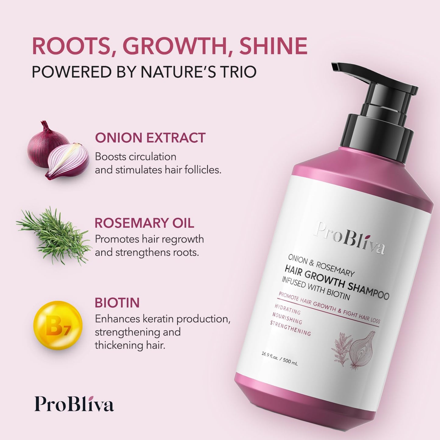 Onion & Rosemary Hair Growth Shampoo with Biotin – Strengthens Roots, Reduces Hair Loss & Thinning, Promotes Thicker, Healthier Hair (16.9 Fl Oz)