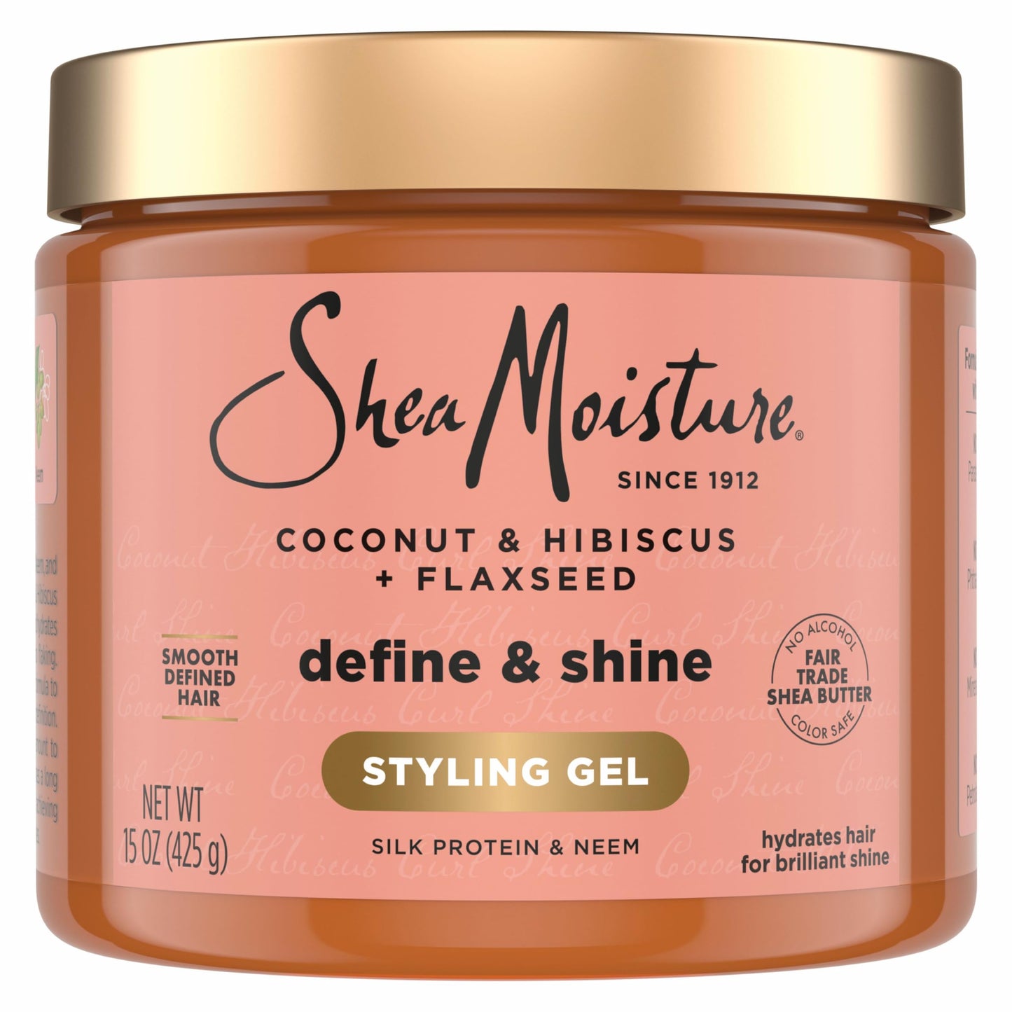 SheaMoisture Coconut & Hibiscus Define & Shine Styling Gel with Flaxseed – Hydrating, Frizz Control, Long-Lasting Hold, Paraben-Free, 15 oz