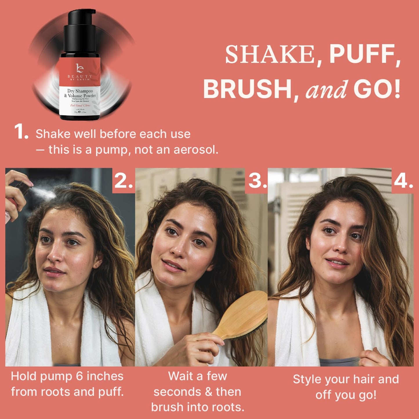 Beauty by Earth Non Aerosol Dry Shampoo Powder - Volumizing Non Toxic with Biotion, Oil-Absorbing Natural Ingredients, Made in USA