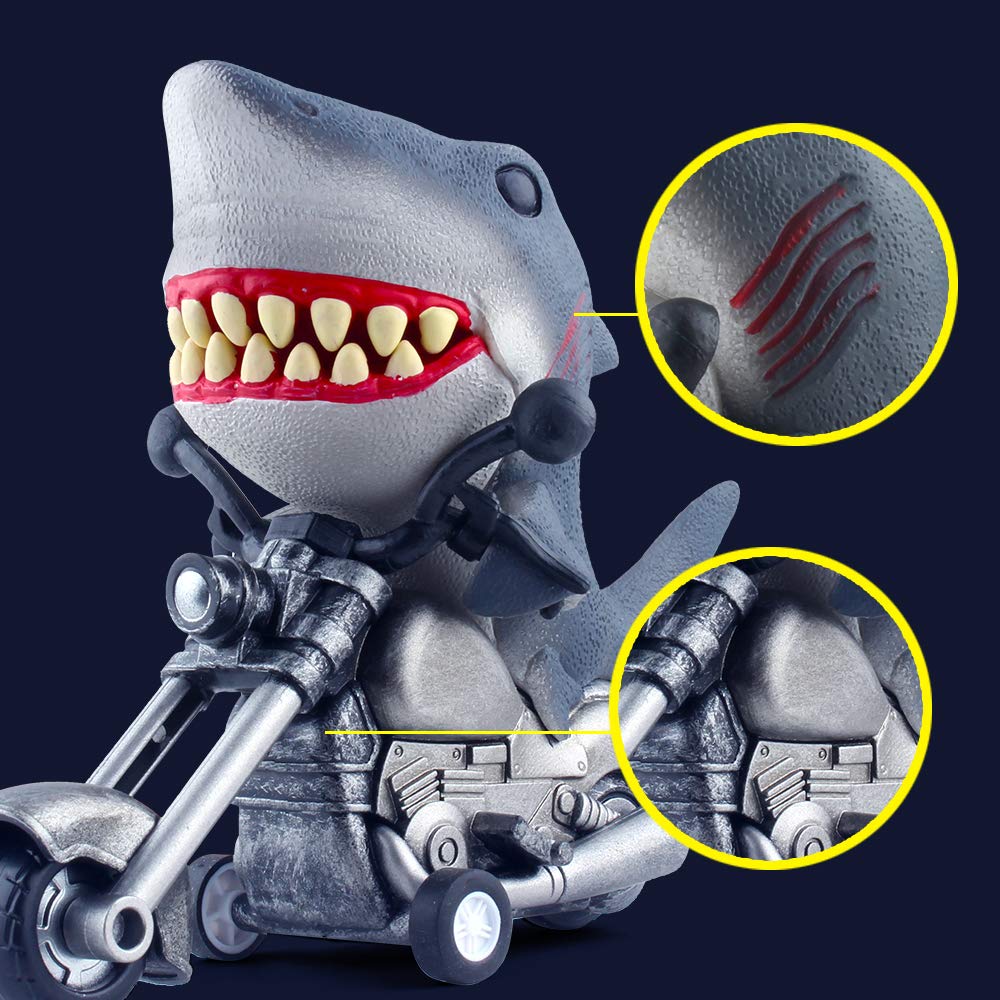 DINOBROS Shark Toy Car 2 Pack Friction Powered Motorcycle Monster Sea Animal Game Great White Shark and Dolphin Toys