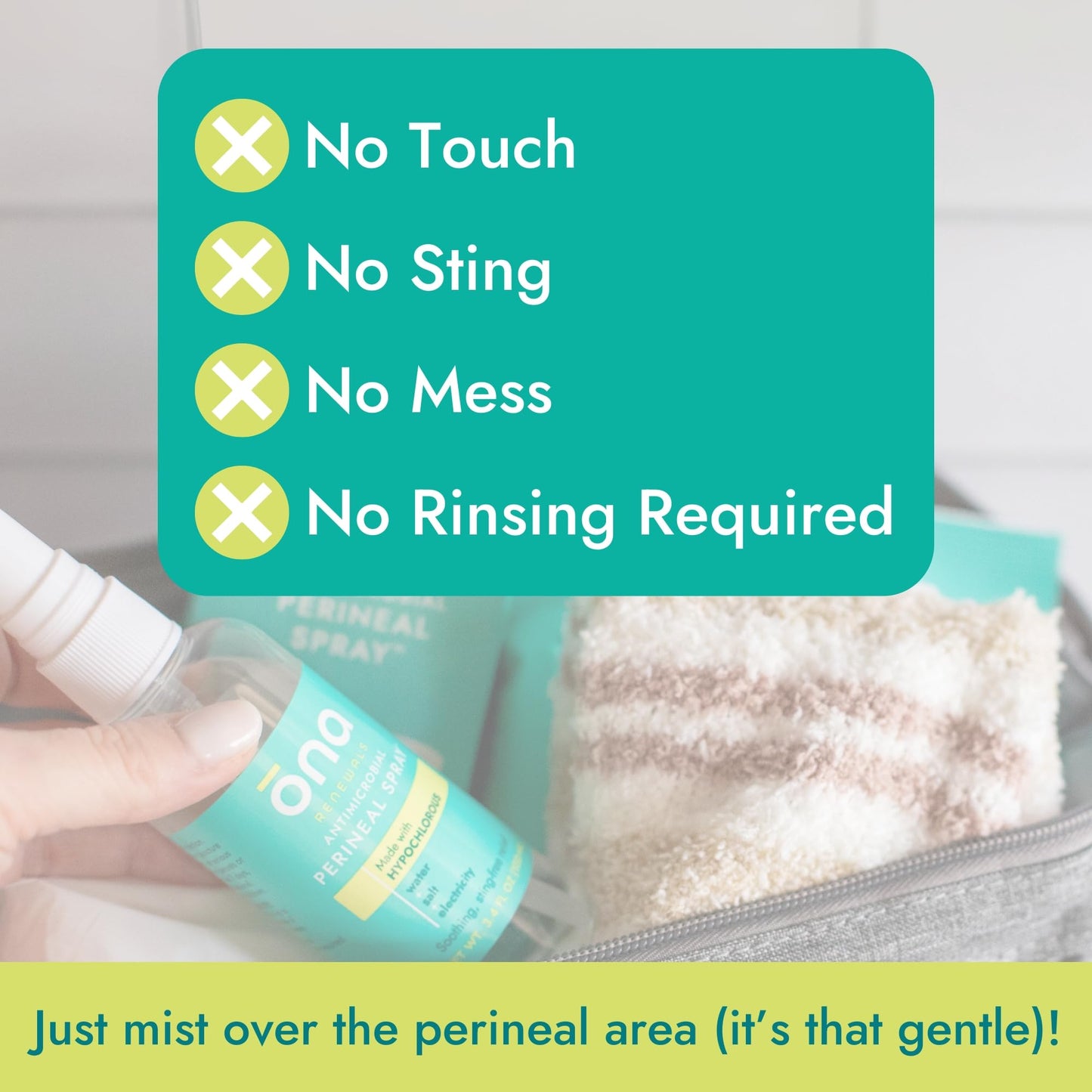 Ona Renewals Hypochlorous Acid Perineal Spray, Postpartum Care, Antimicrobial, Soothing Anti-Itch Cleanser, 3.4 fl oz