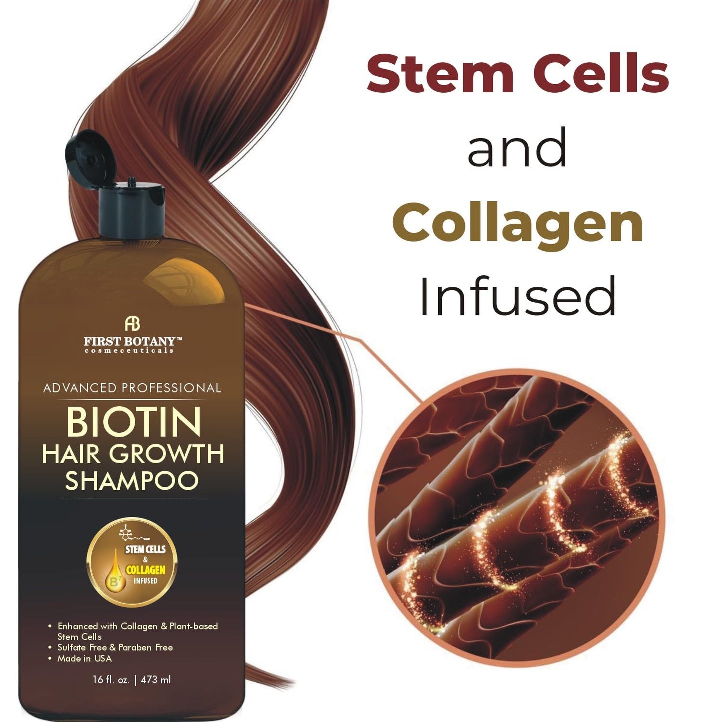 Hair Regrowth & Anti-Hair Loss Shampoo 16 fl oz – DHT Blockers, Collagen & Stem Cells – Daily Hydrating, Detoxifying & Volumizing Formula for Men & Women