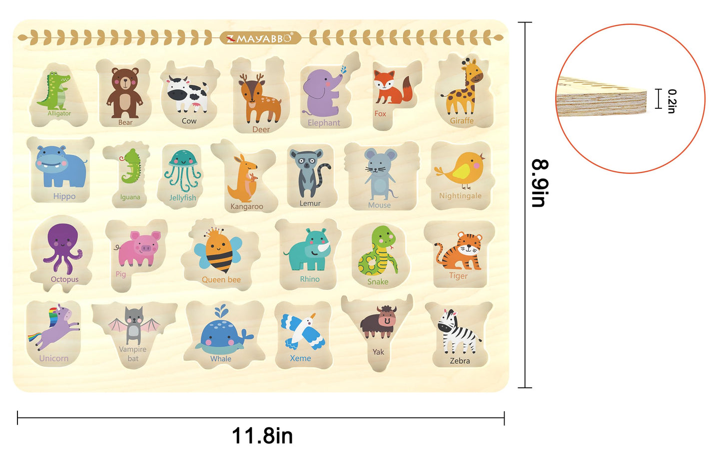 Wooden Alphabet Peg Puzzle for Toddlers – Knob Board, ABC Shape & Learning Toy, Chunky Preschool Puzzle for Boys & Girls Ages 2-4