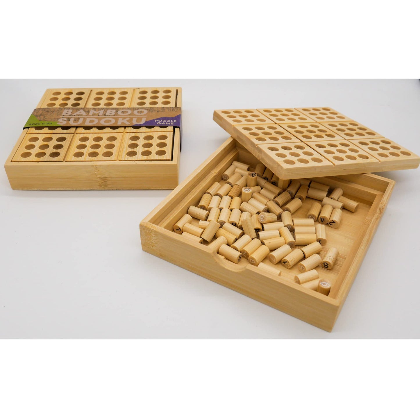 Project Genius Ecologicals Bamboo Sudoku – Eco-Friendly Puzzle Set with Numbered Pegs & 30-Puzzle Sudoku Booklet, Bamboo Game for Kids & Adults